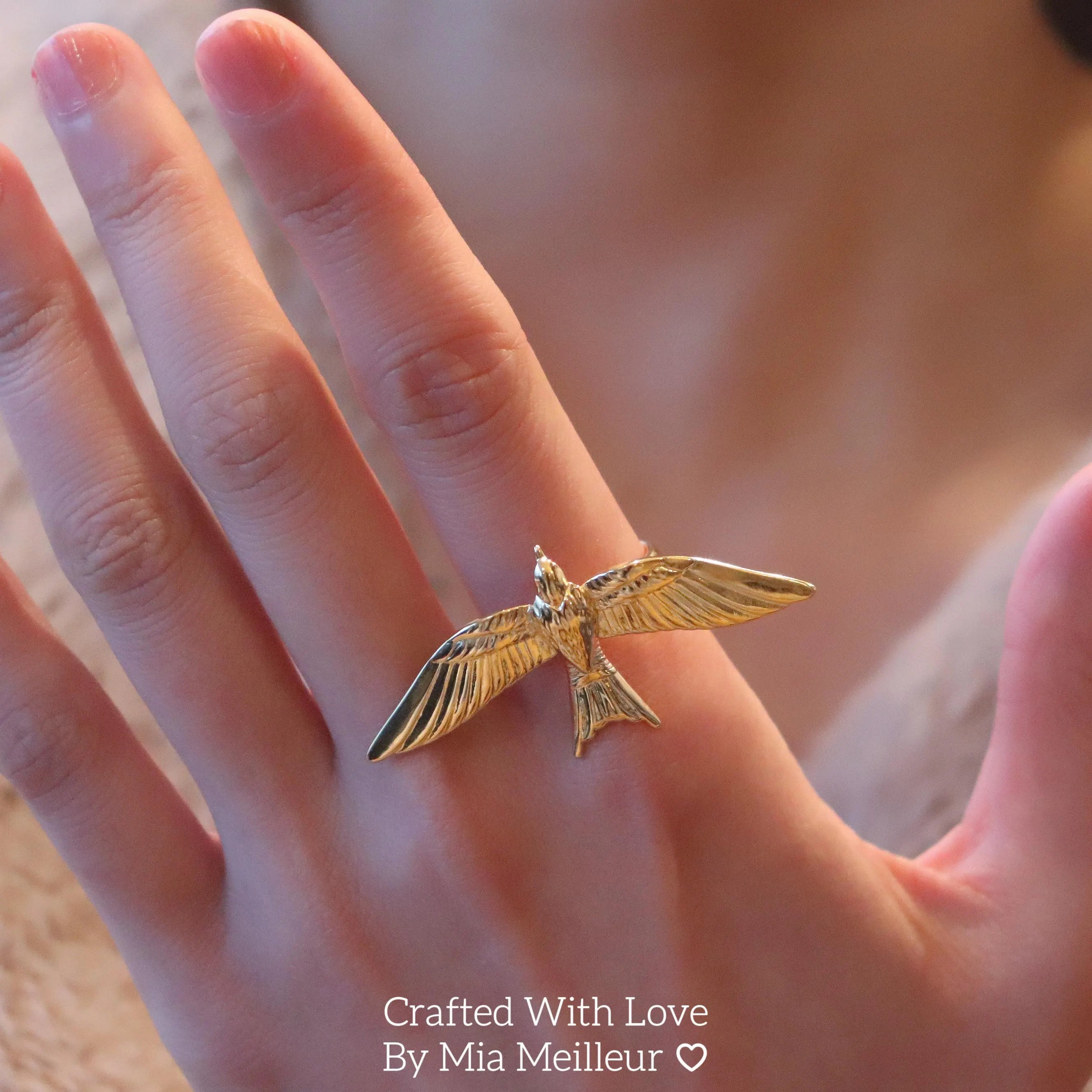 Flying Bird Gold Ring, Bold Statement Ring