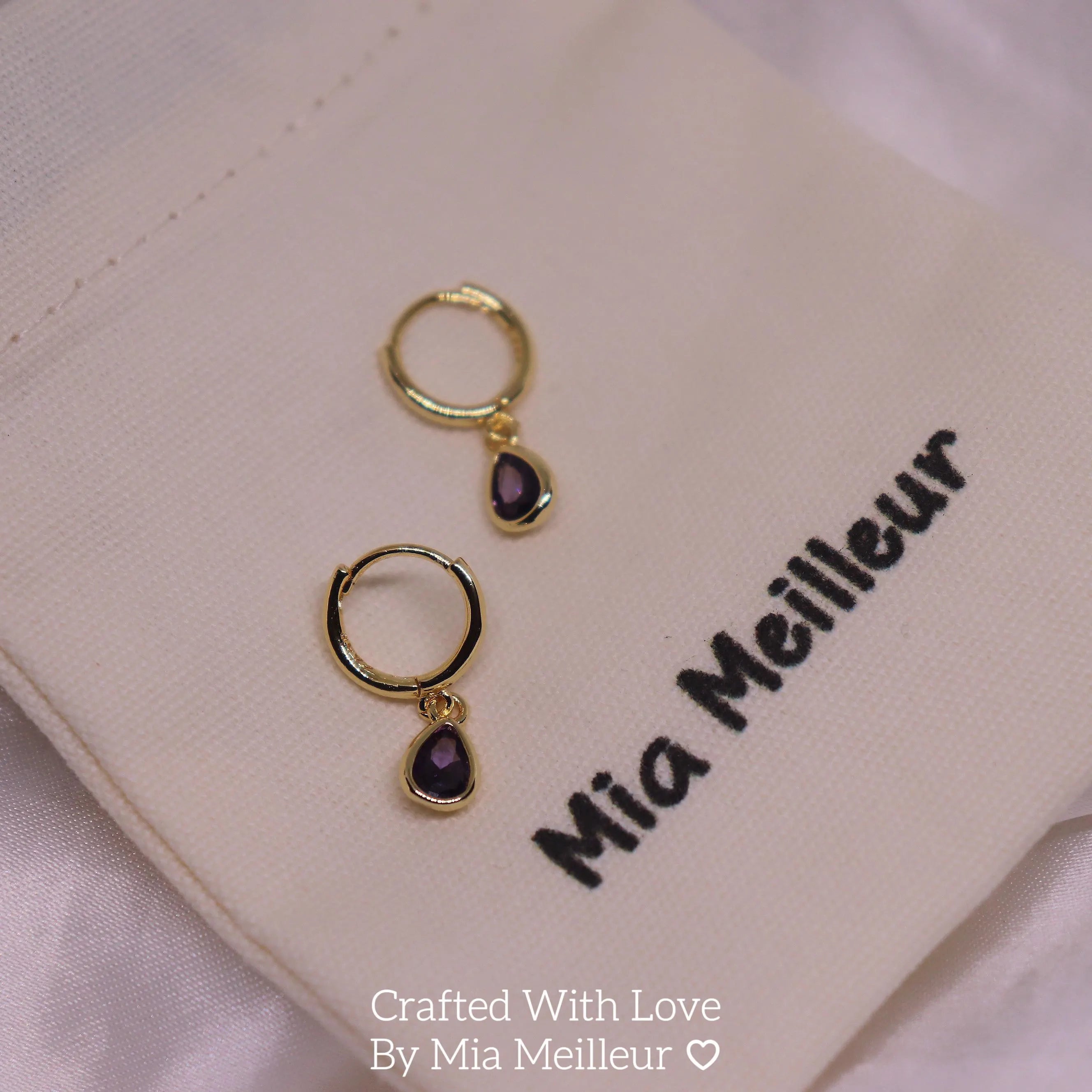 Dainty Amethyst Teardrop Hoop Earrings