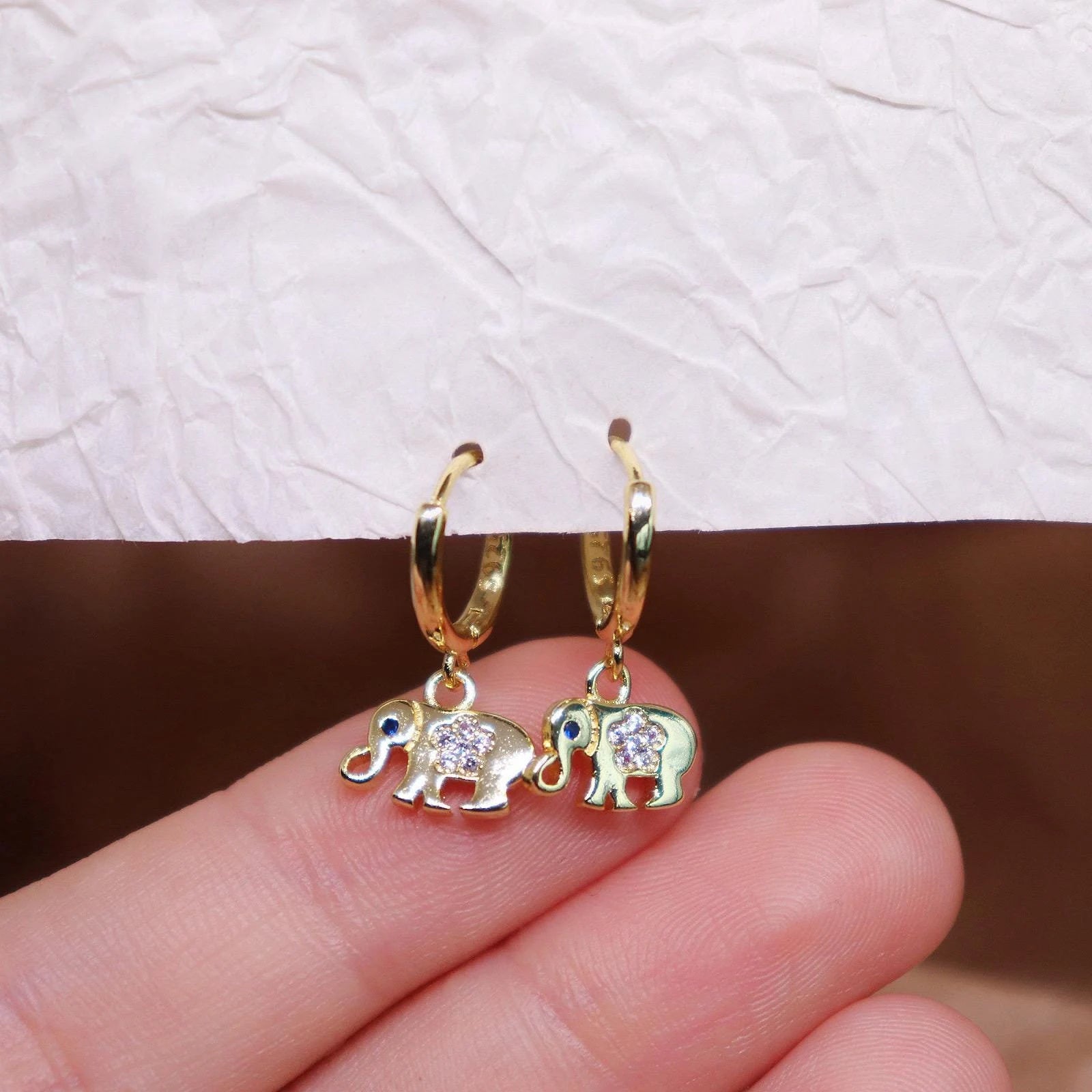Dangling Elephant Hoop Earrings