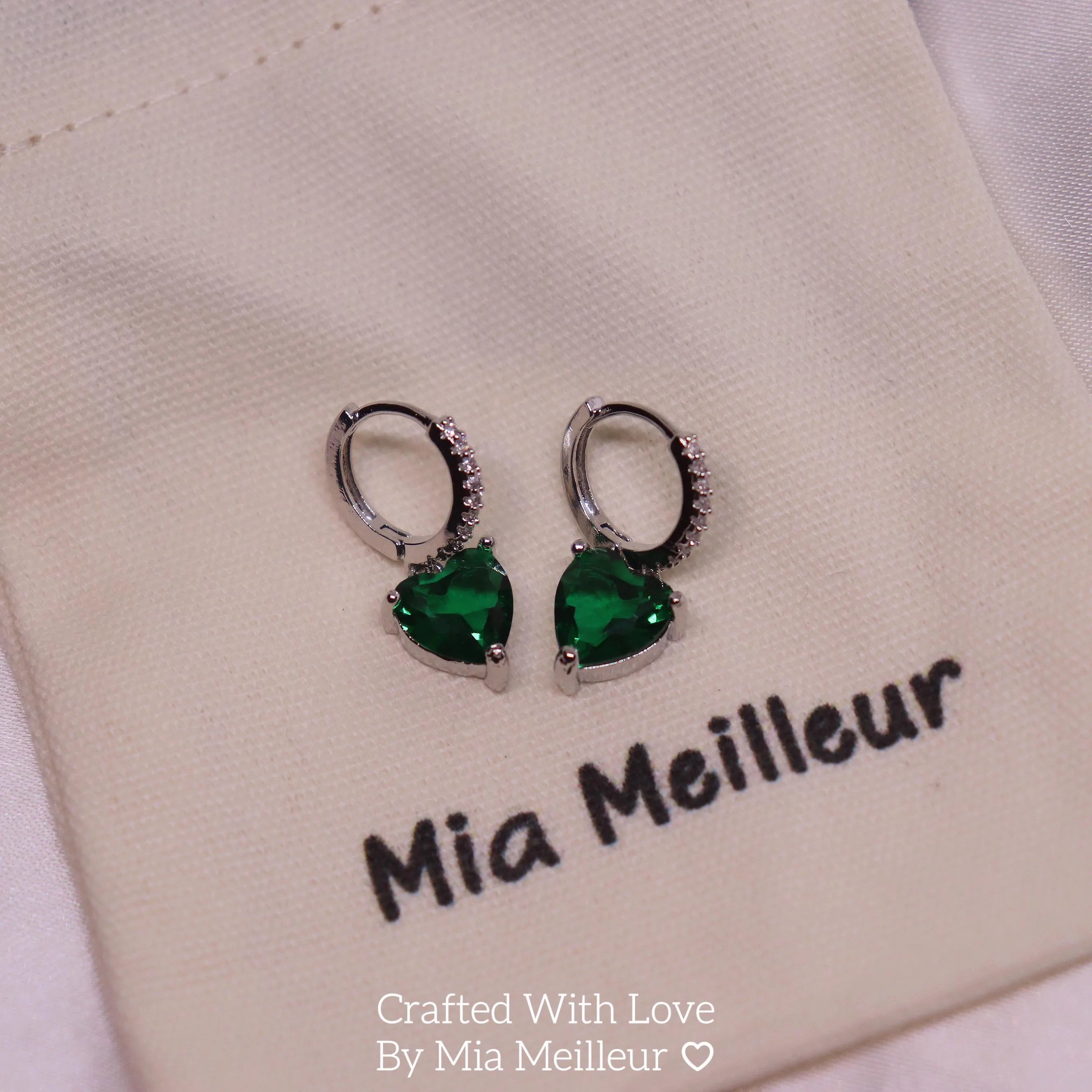 Emerald Heart Hoop Earrings