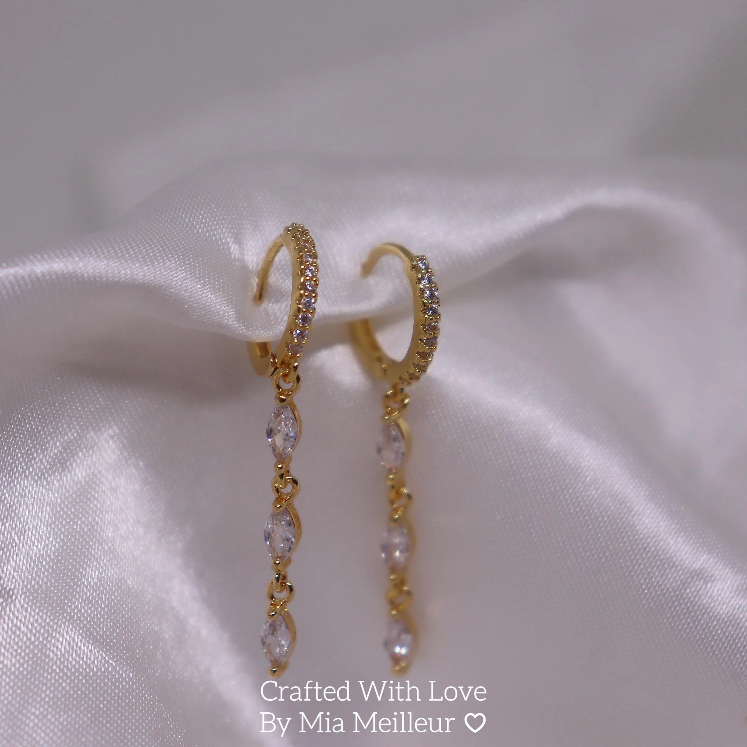 Dainty Diamond Drop Hoop Earrings