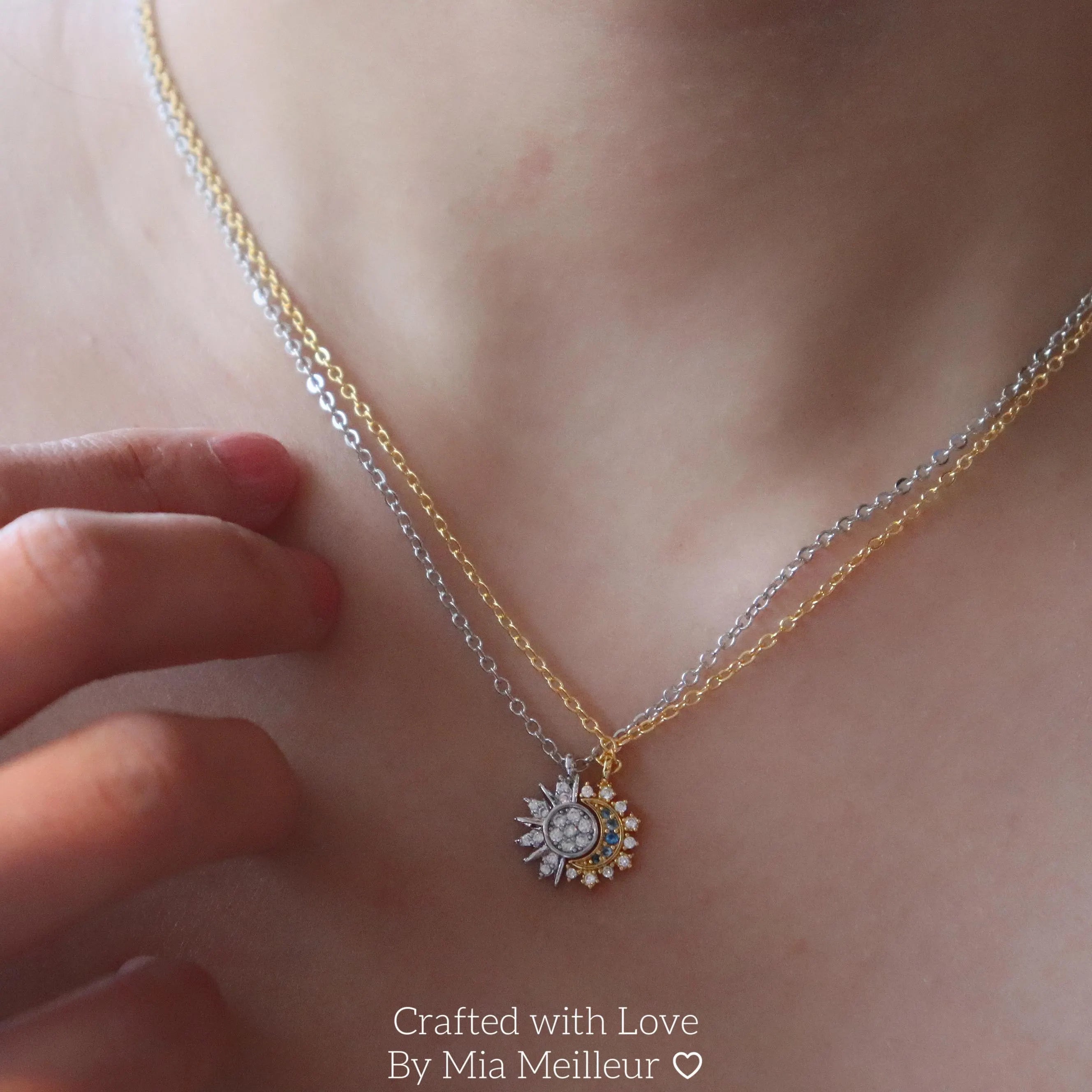 Silver Sun Necklace, Gold Moon Necklace