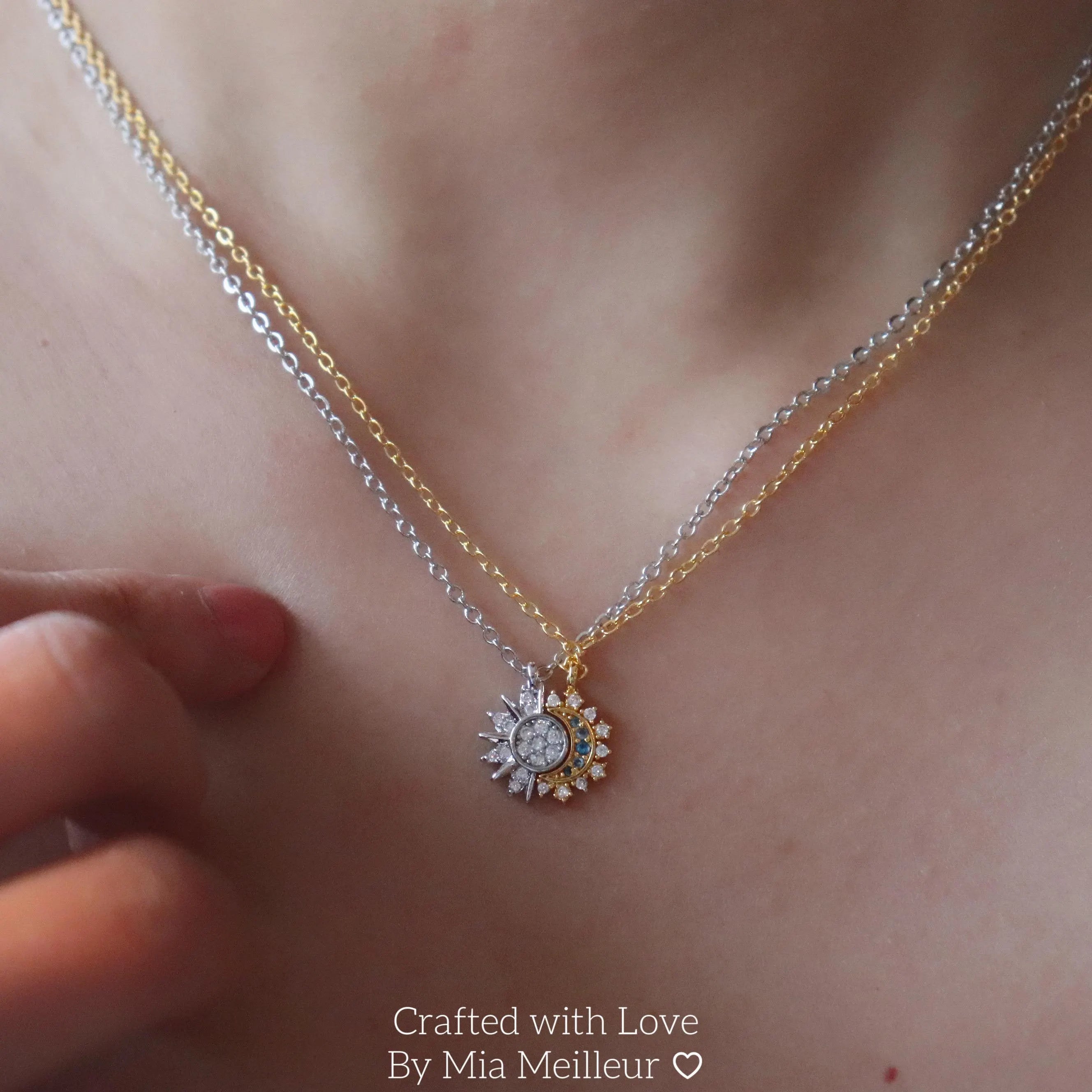 Silver Sun Necklace, Gold Moon Necklace