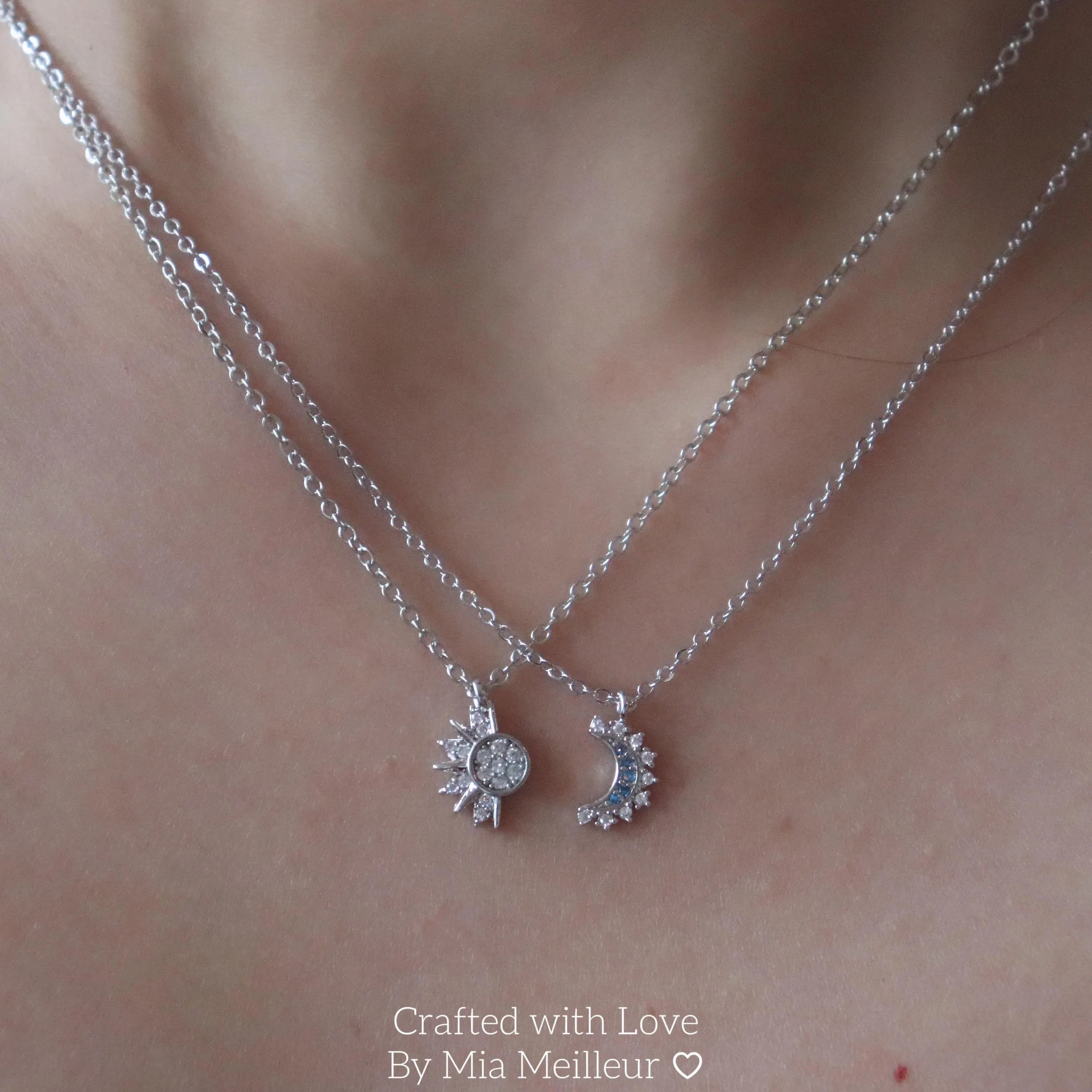 Silver Sun Necklace, Gold Moon Necklace
