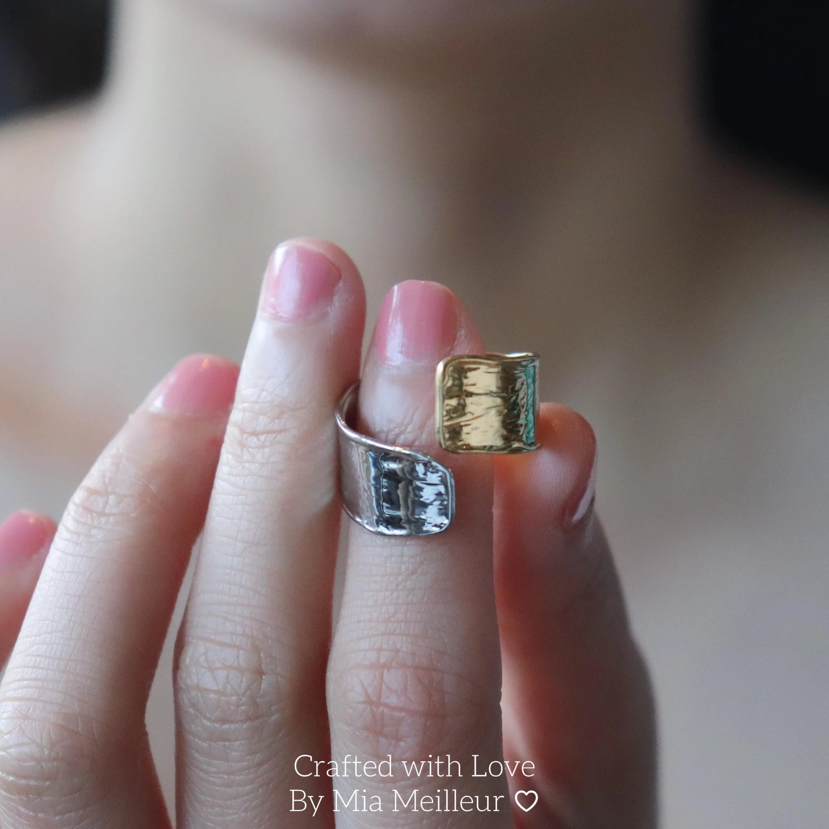 Two Tone Vintage Hammered Ring