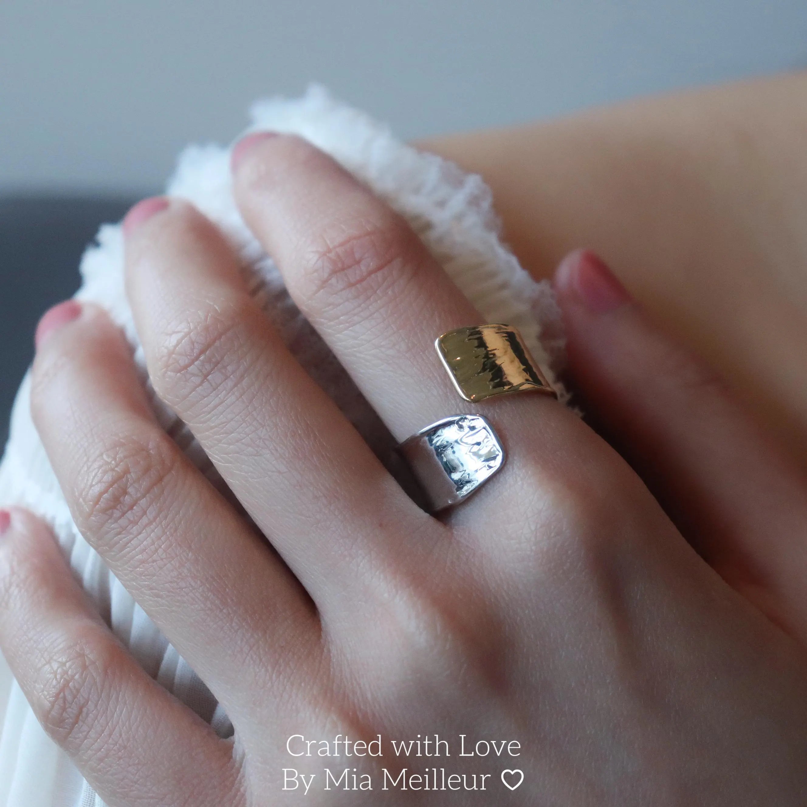 Two Tone Vintage Hammered Ring