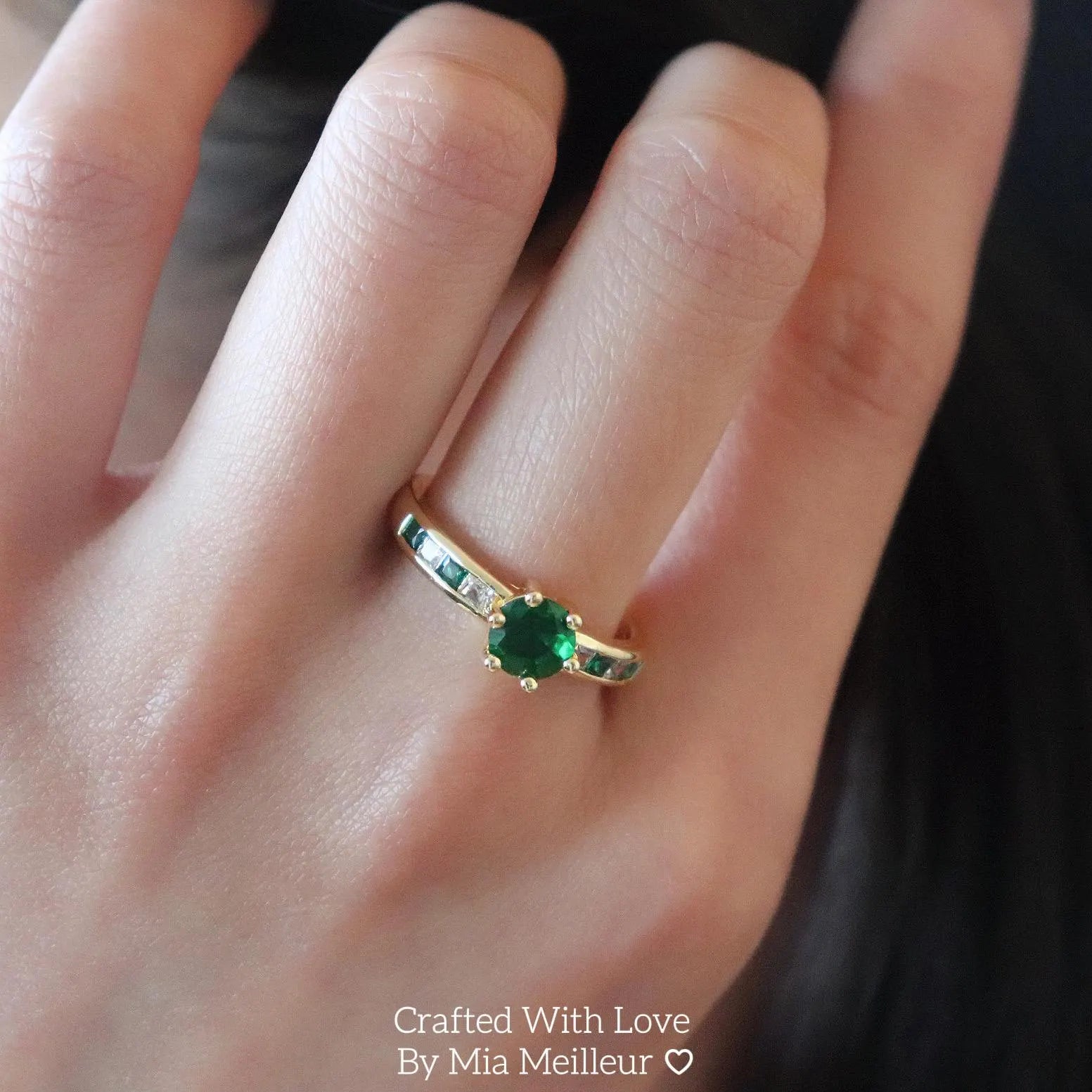 Emerald and Diamond Half Eternity Open Ring
