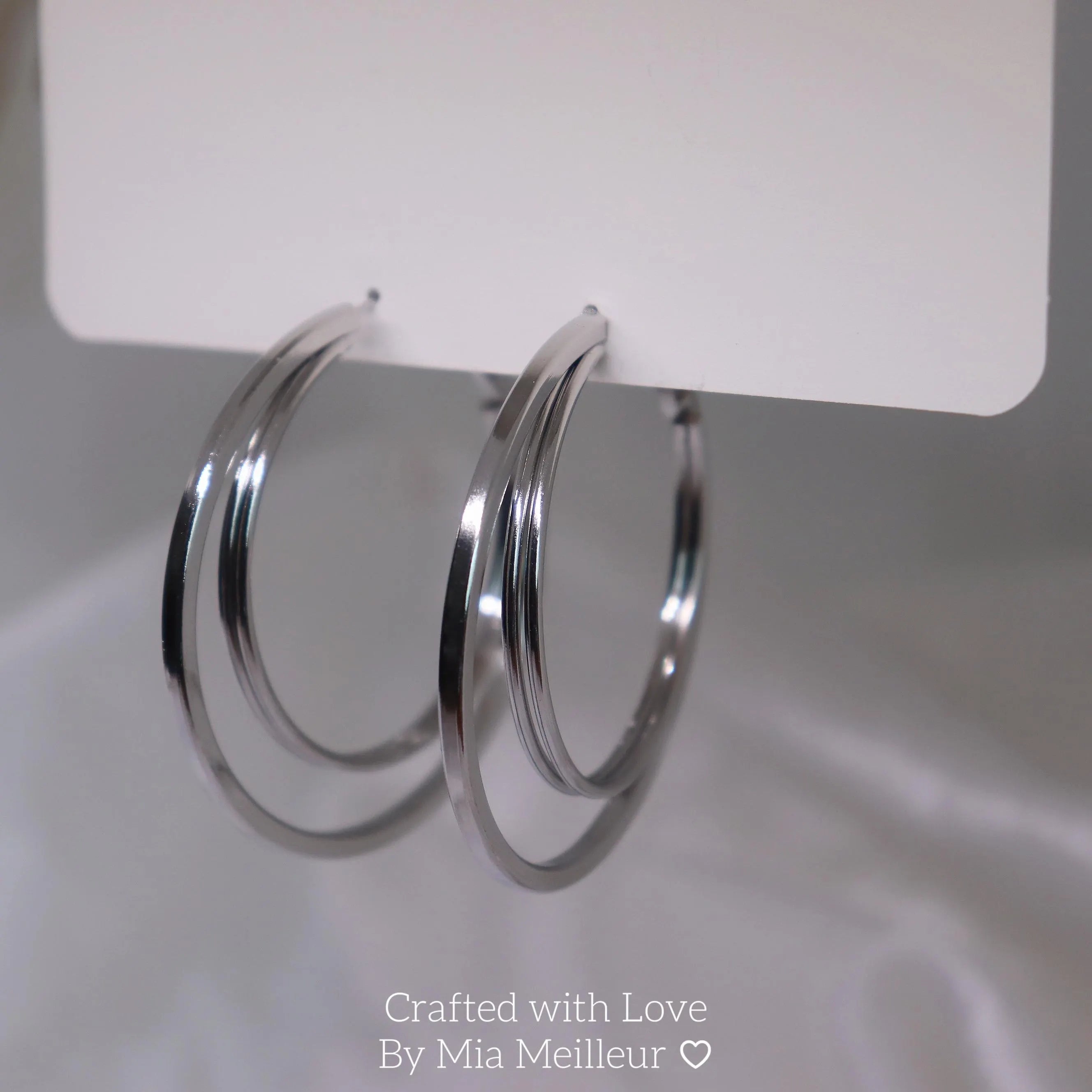 Double Layer Silver Hoop Earrings,