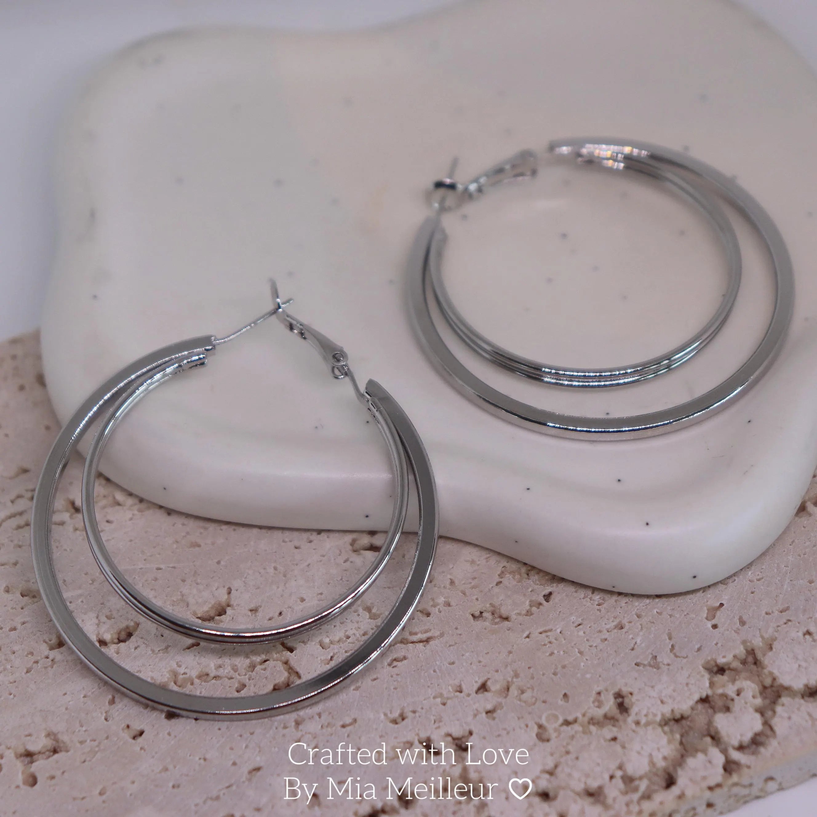 Double Layer Silver Hoop Earrings,