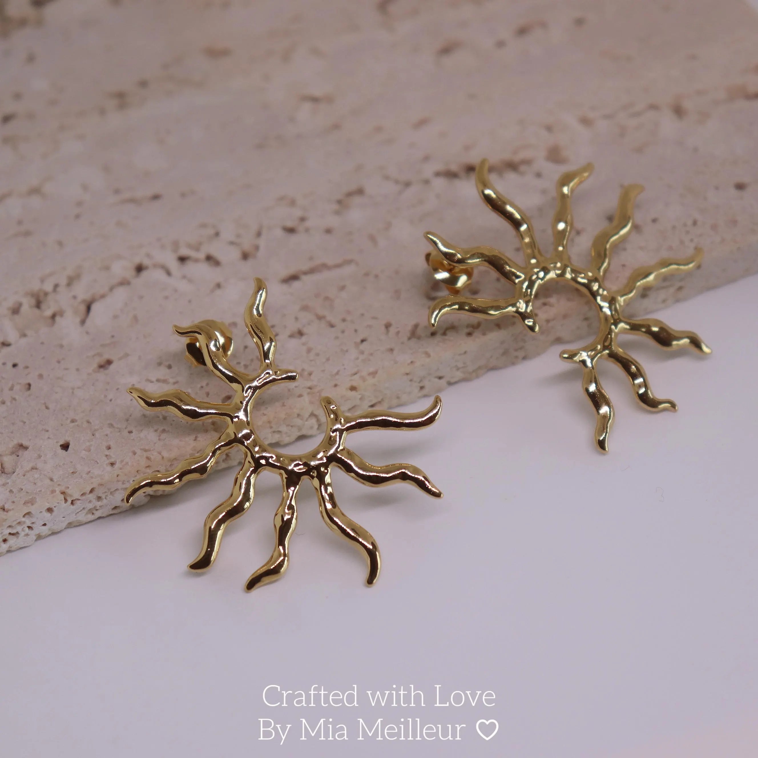 Gold Sunburst Stud Earrings