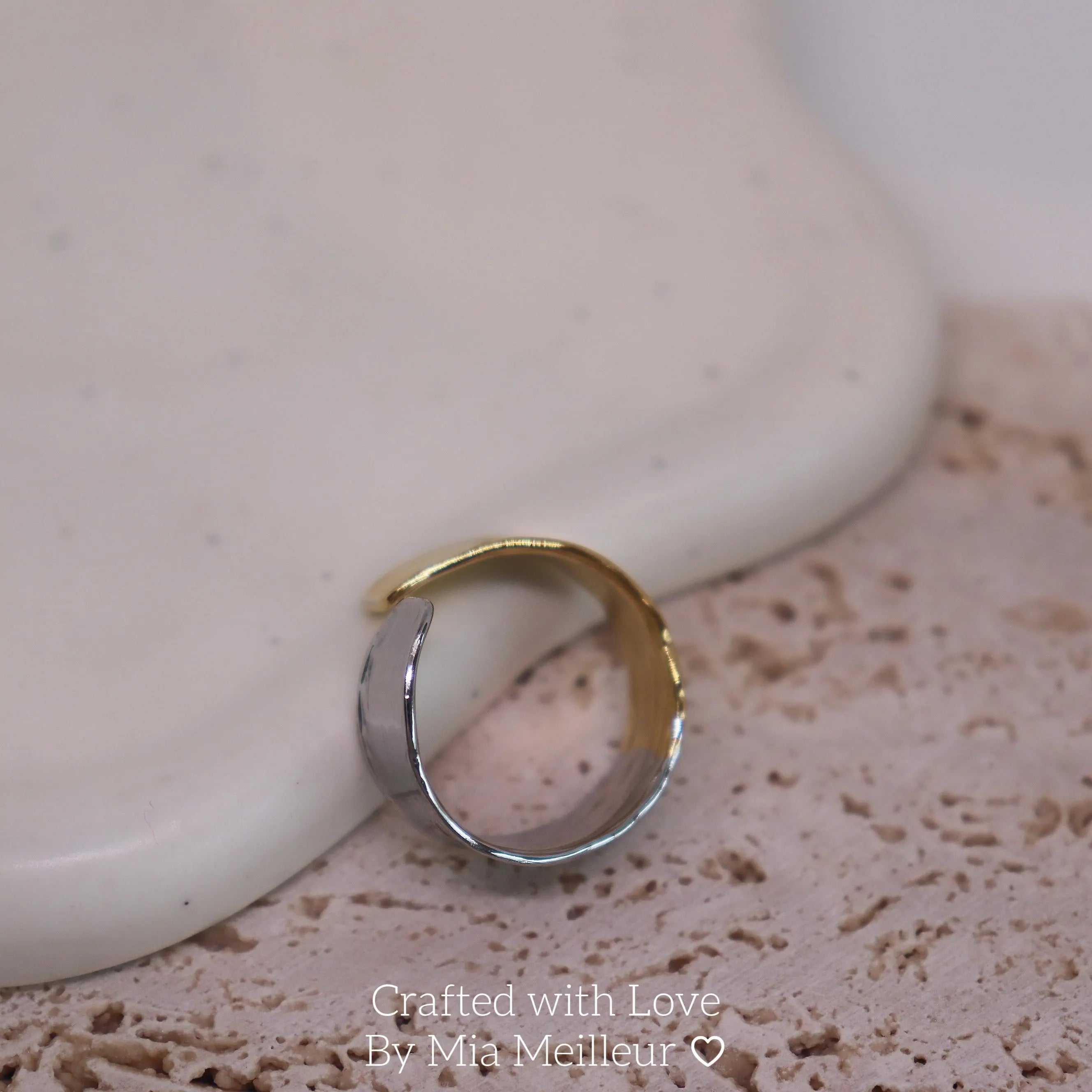 Two Tone Vintage Hammered Ring