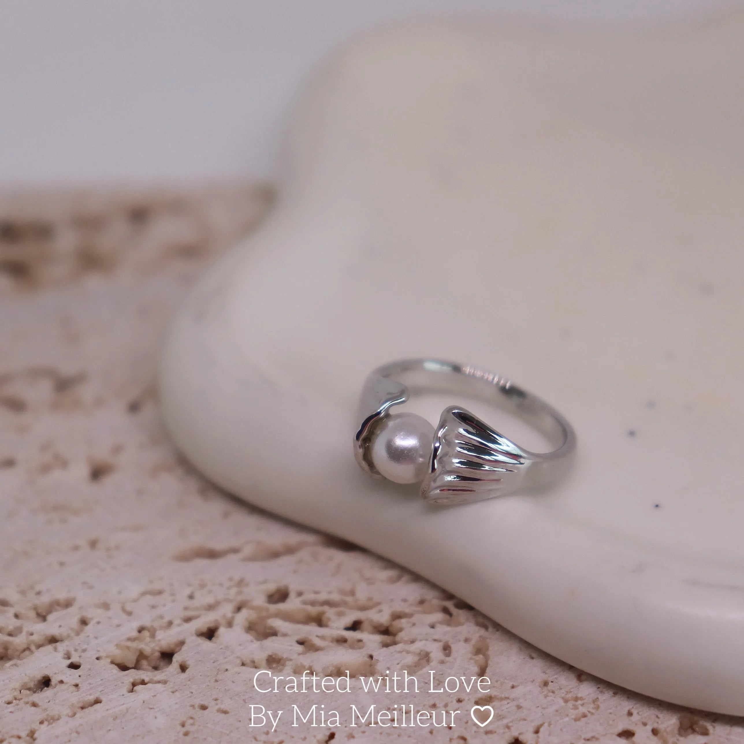 Dainty Silver Pearl Ring