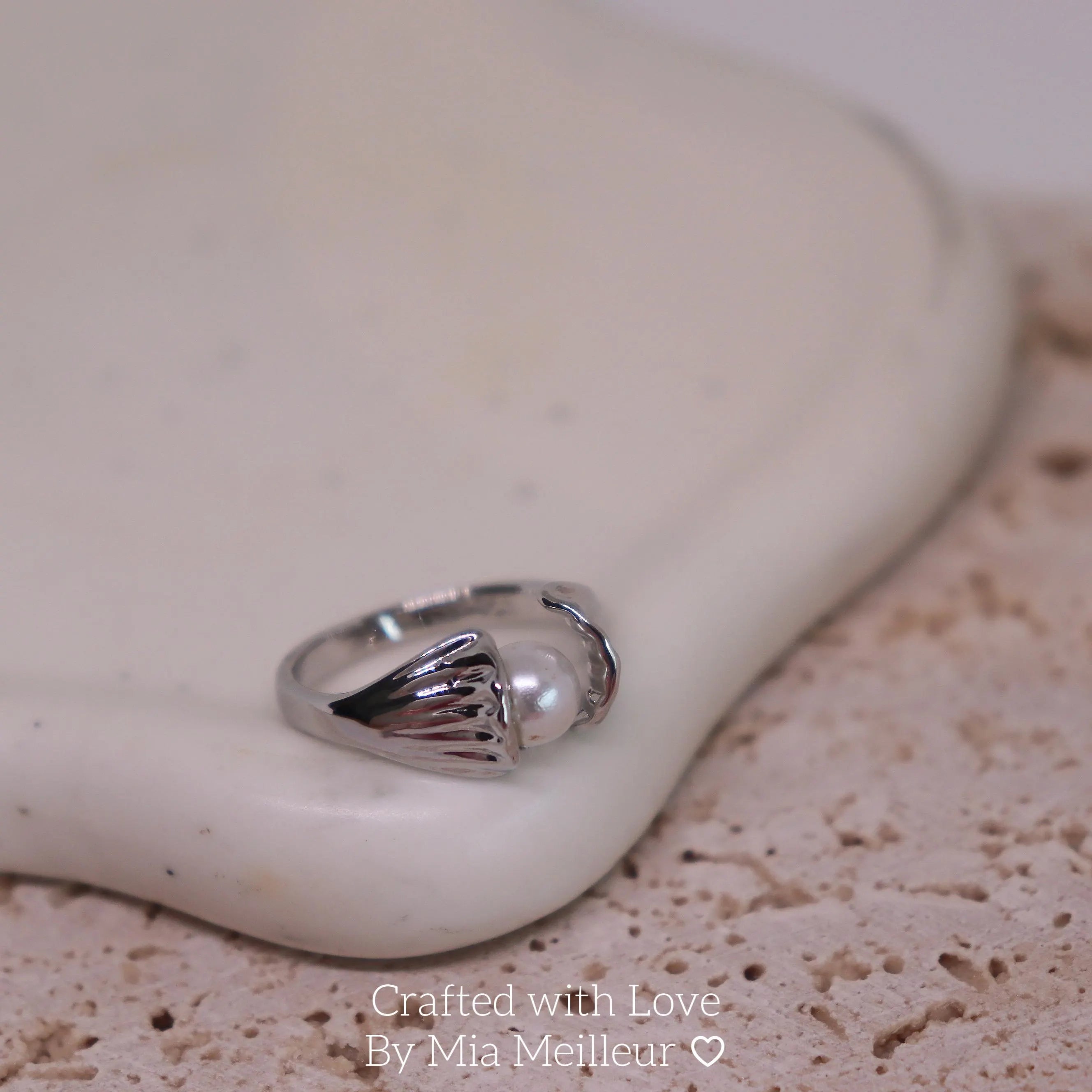 Dainty Silver Pearl Ring