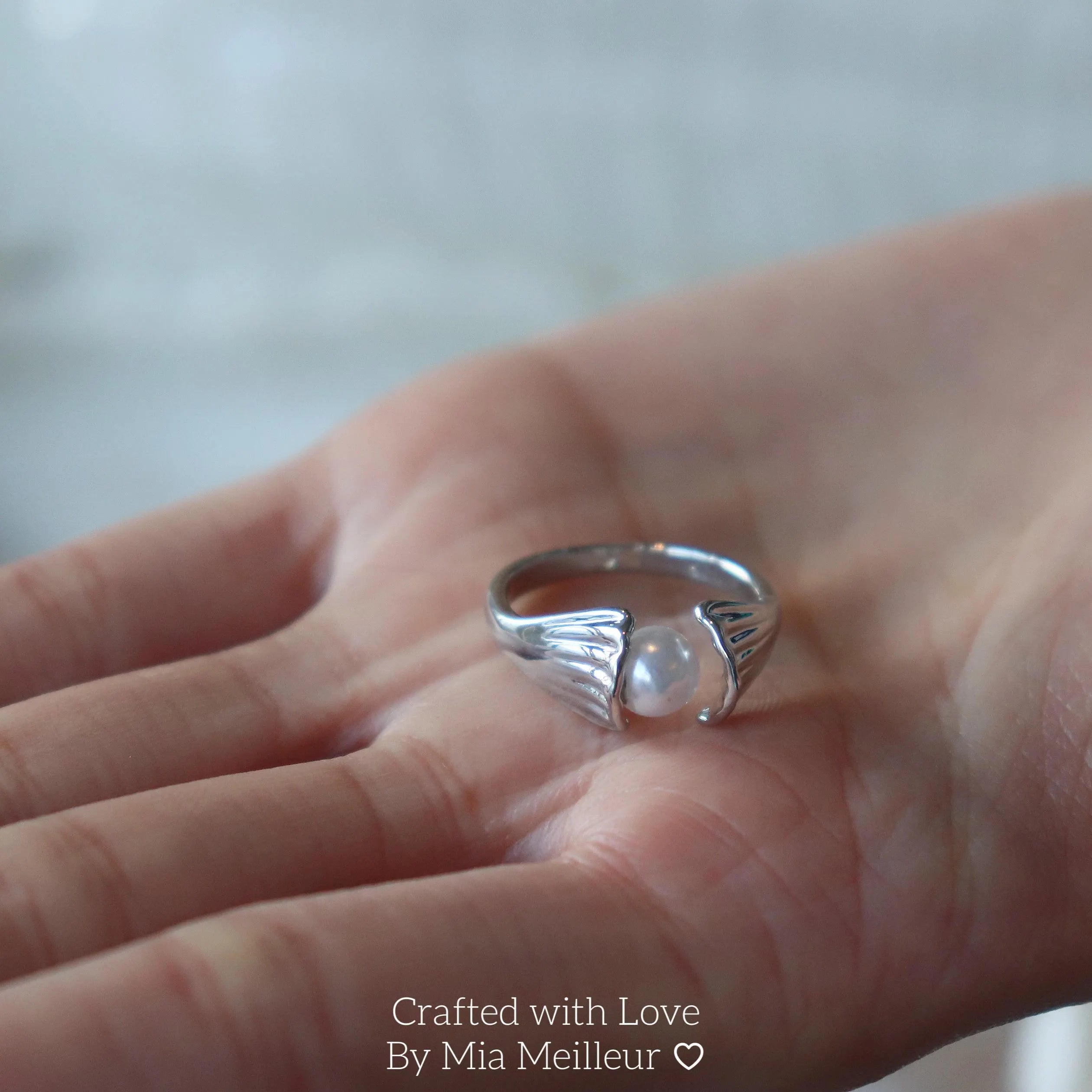 Dainty Silver Pearl Ring