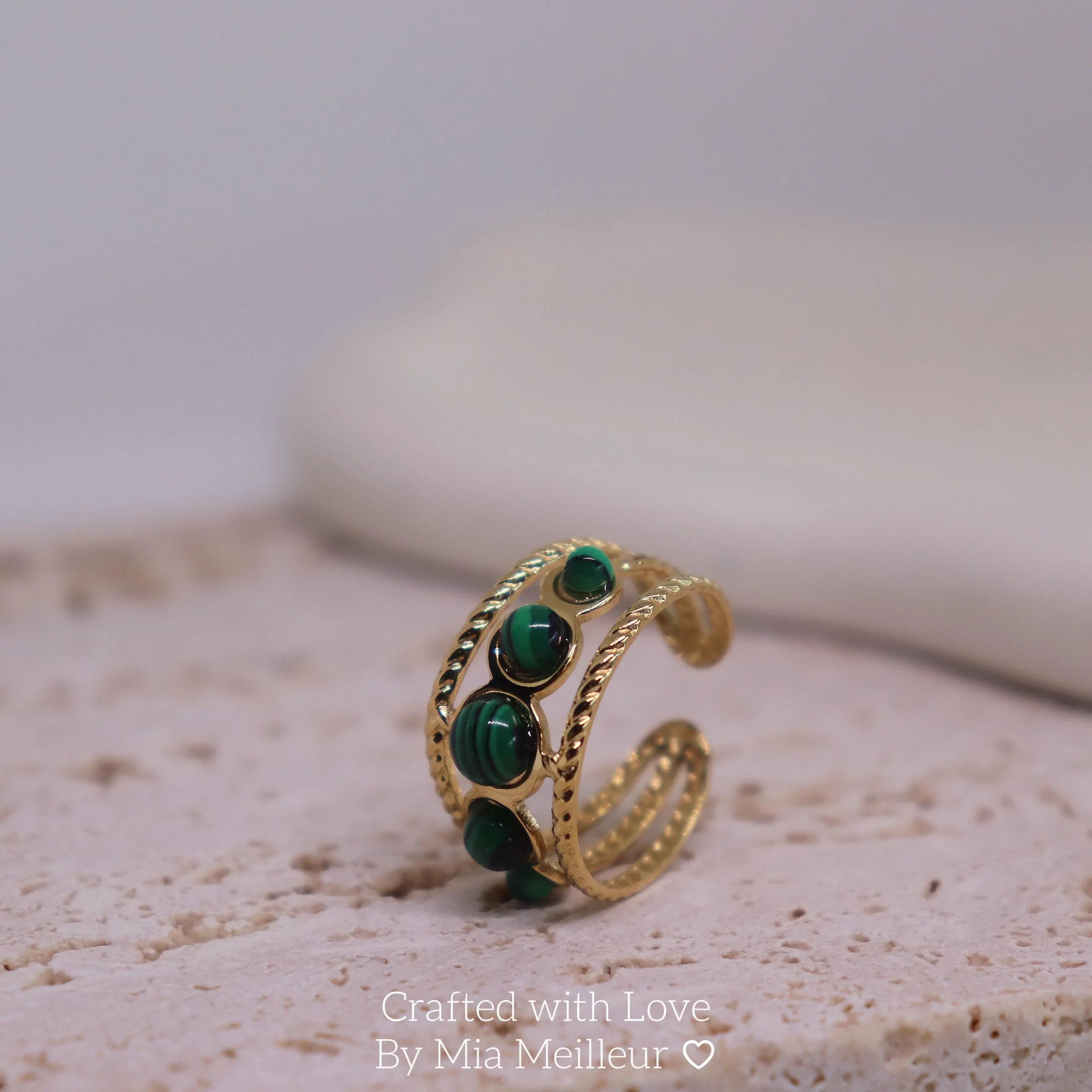 Boho Green Gemstone Open Ring