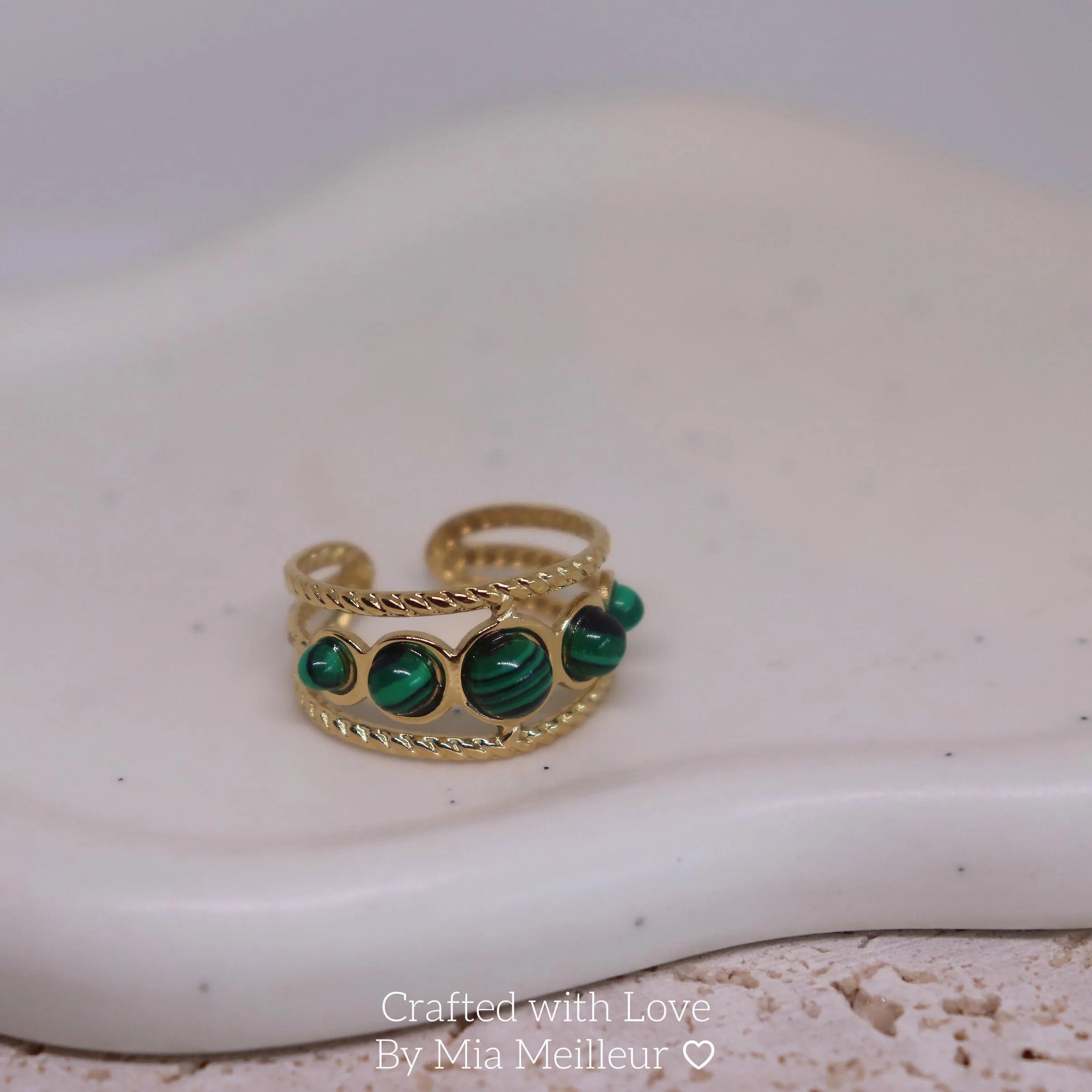 Boho Green Gemstone Open Ring