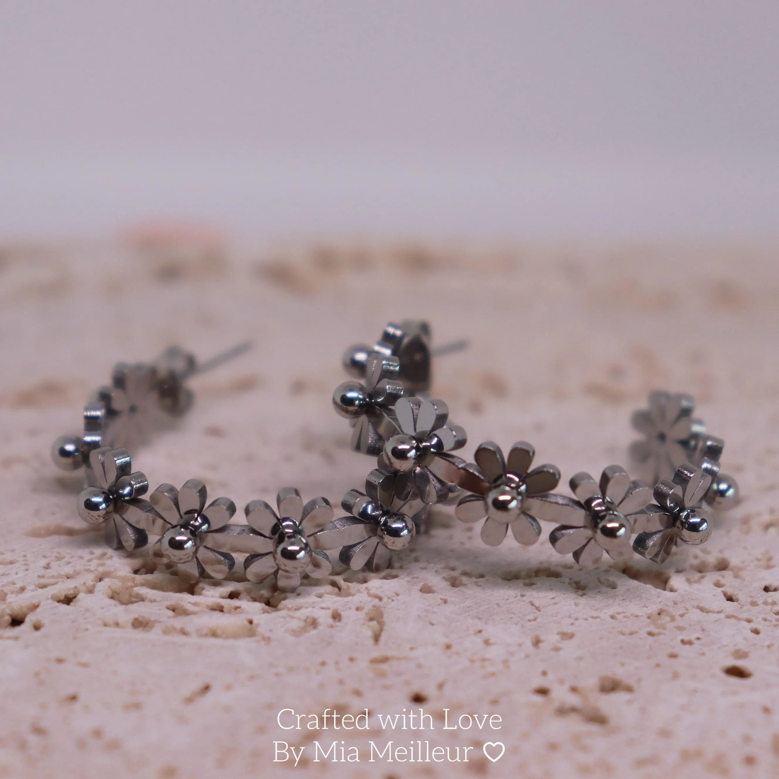 Daisy Hoop Earrings, Blooming Flower Circle Earrings