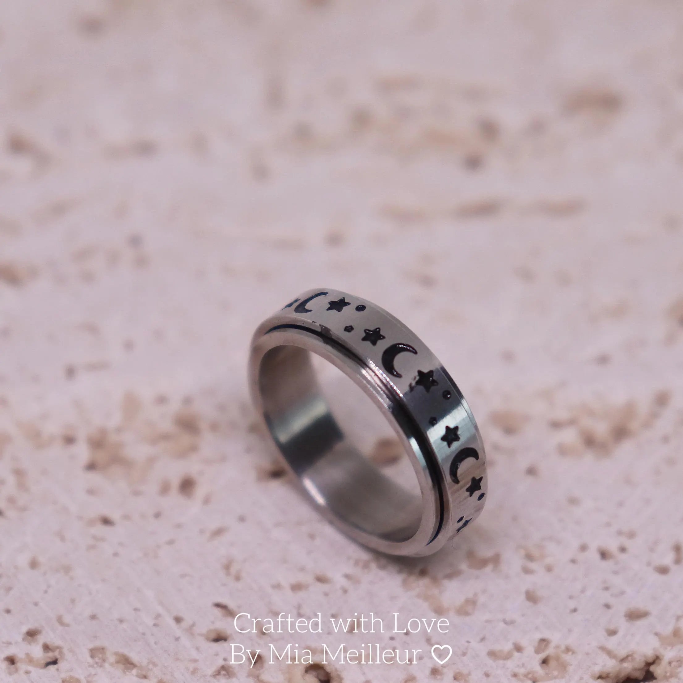 Moon and Stars Spinning Ring