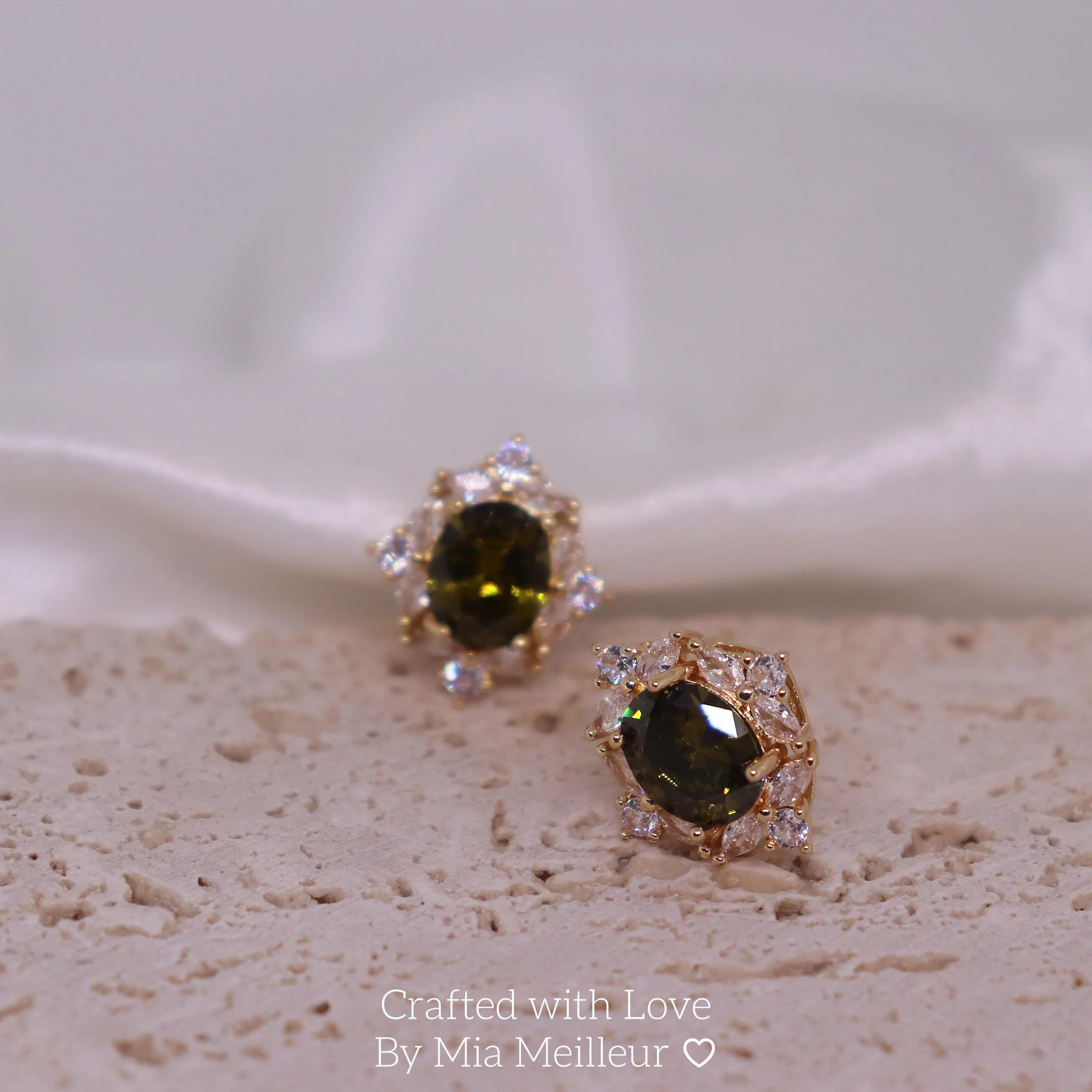 Olive Green Gemstone Halo Earrings