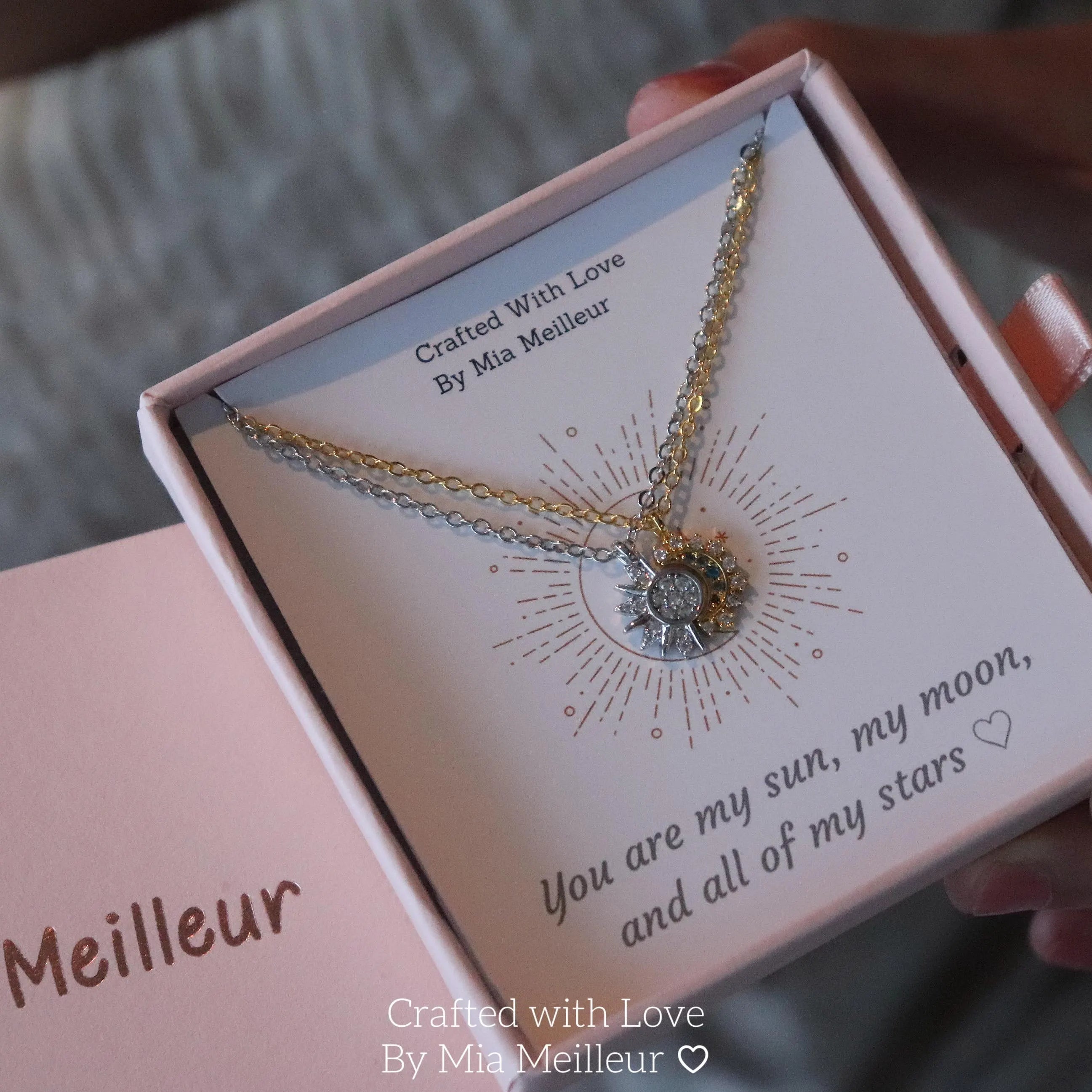 Silver Sun Necklace, Gold Moon Necklace