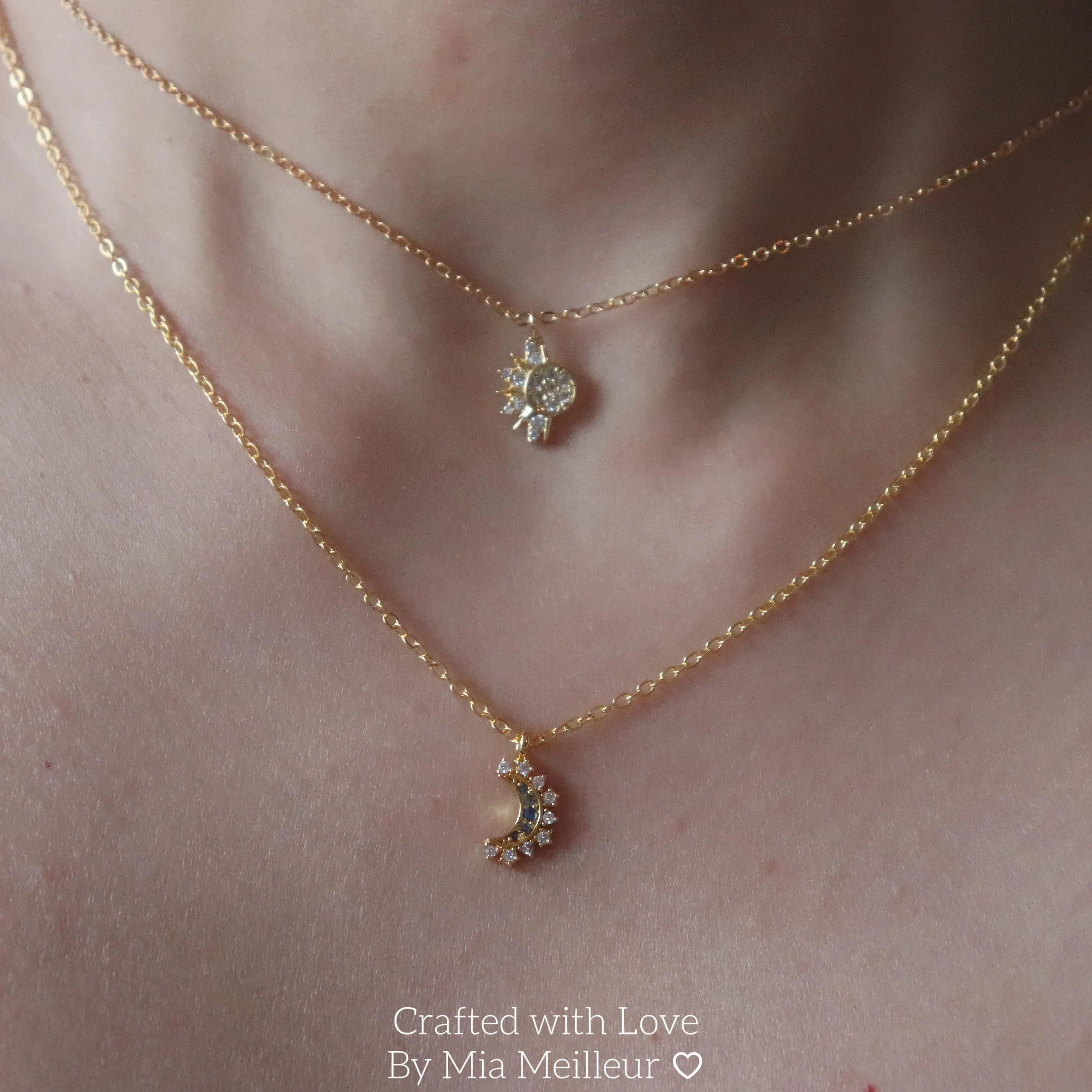 Silver Sun Necklace, Gold Moon Necklace