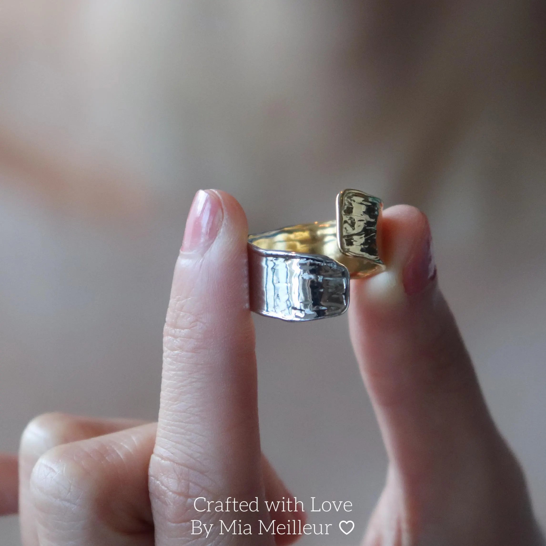 Two Tone Vintage Hammered Ring