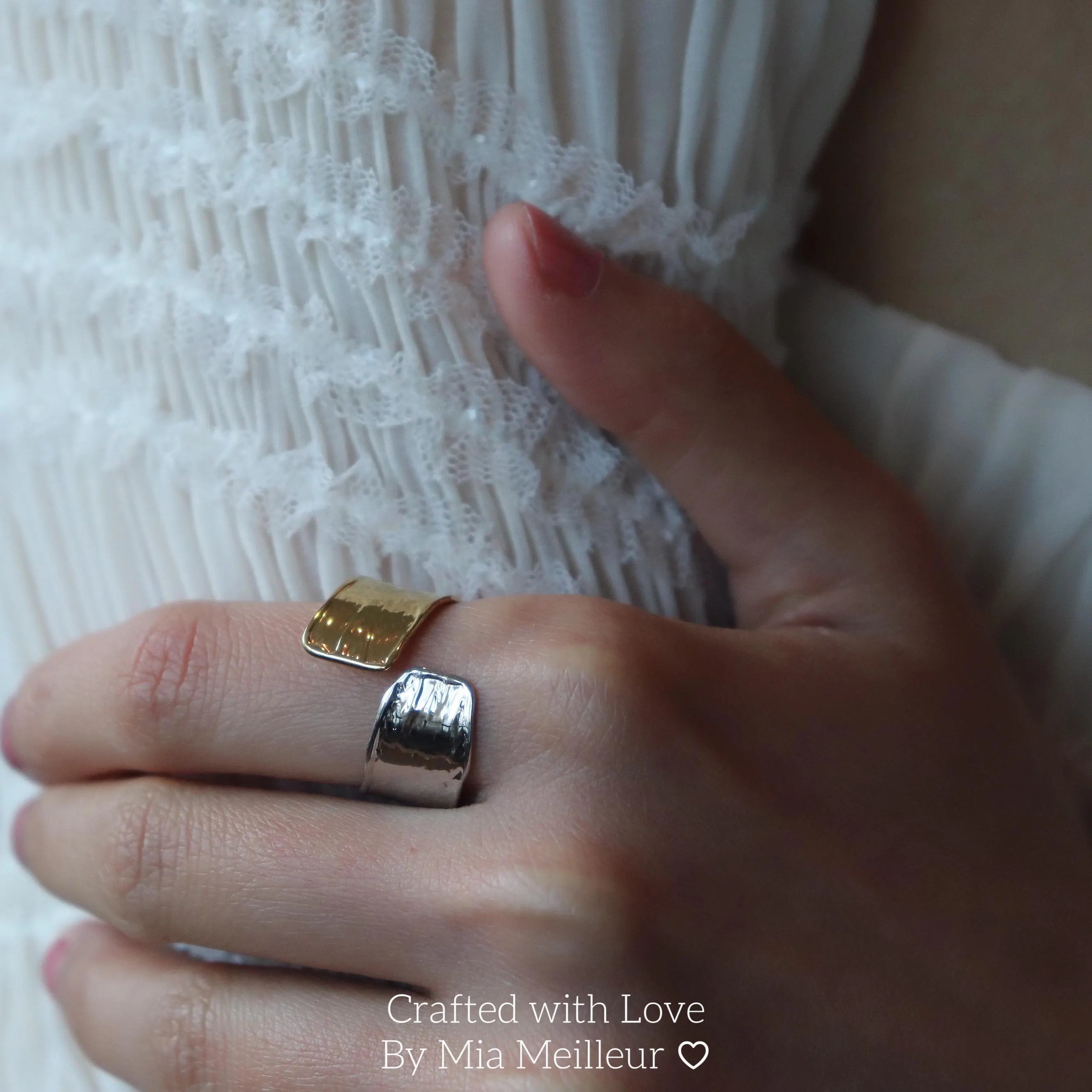 Two Tone Vintage Hammered Ring