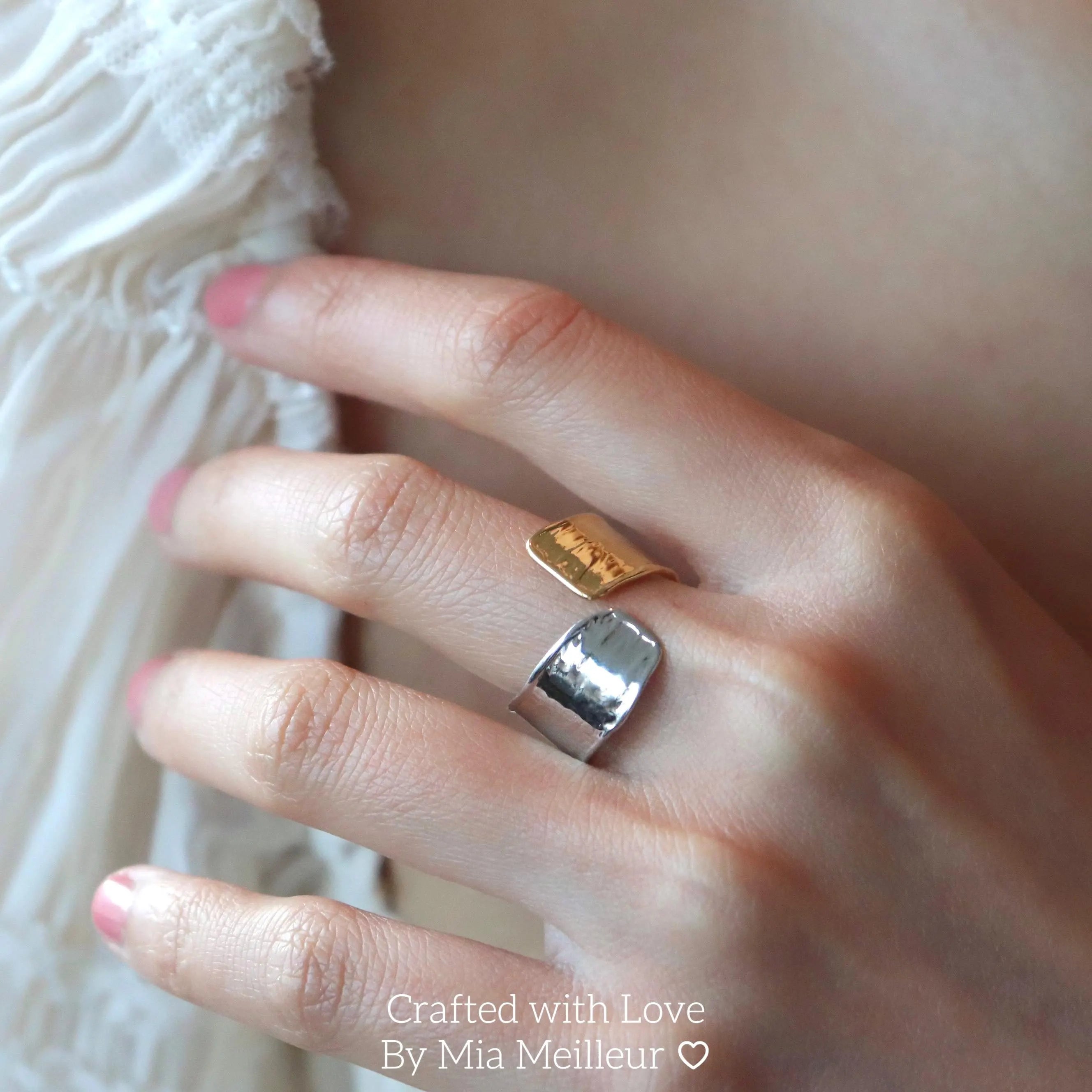 Two Tone Vintage Hammered Ring