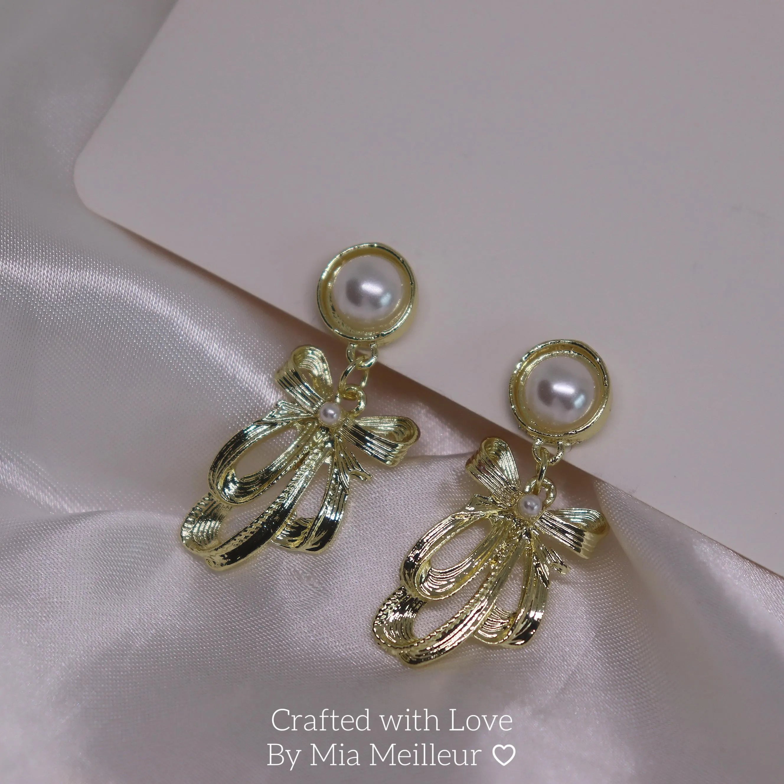 Gold Bow & Pearl Drop Earrings