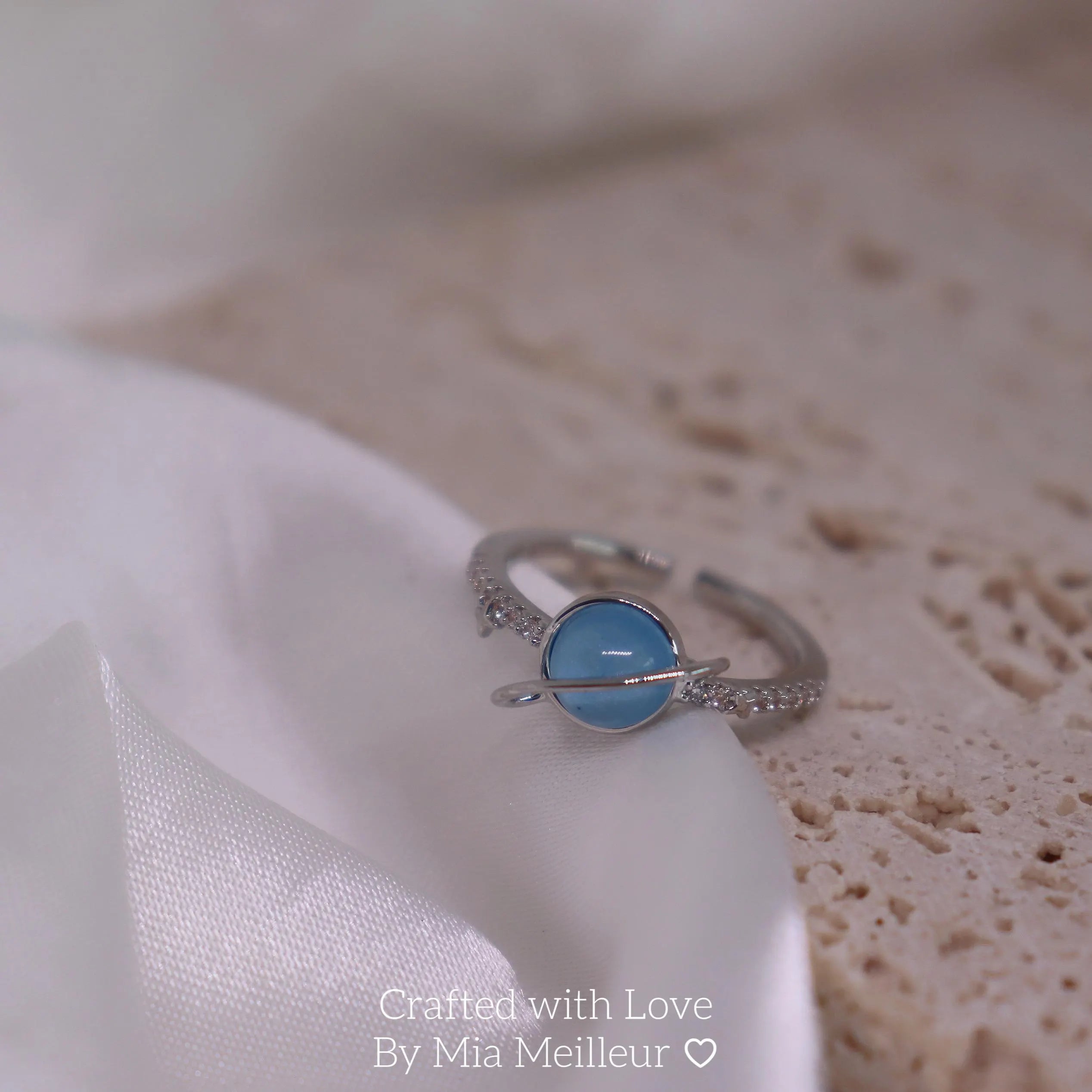 Blue Moonstone Saturn Ring