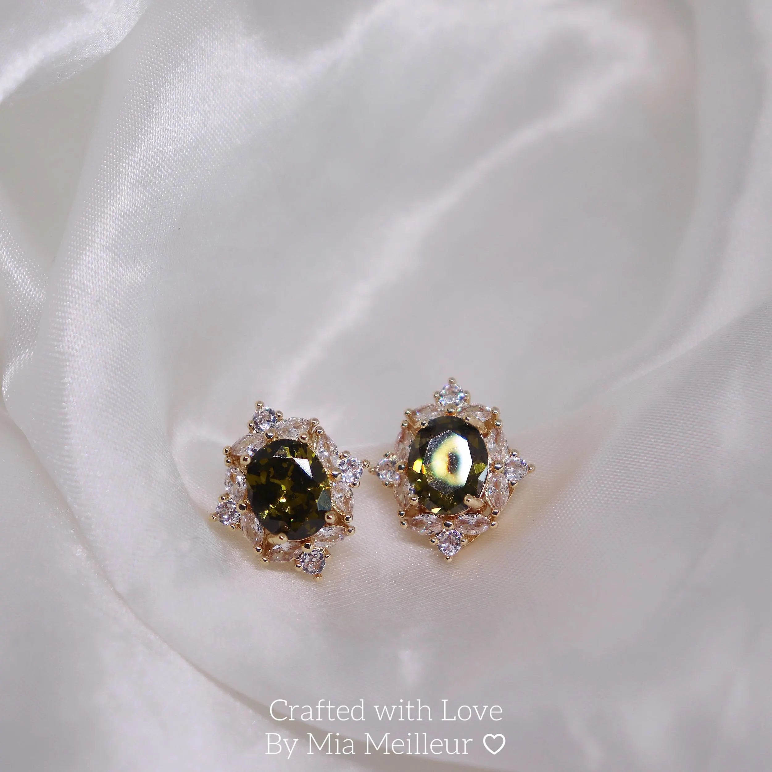 Olive Green Gemstone Halo Earrings