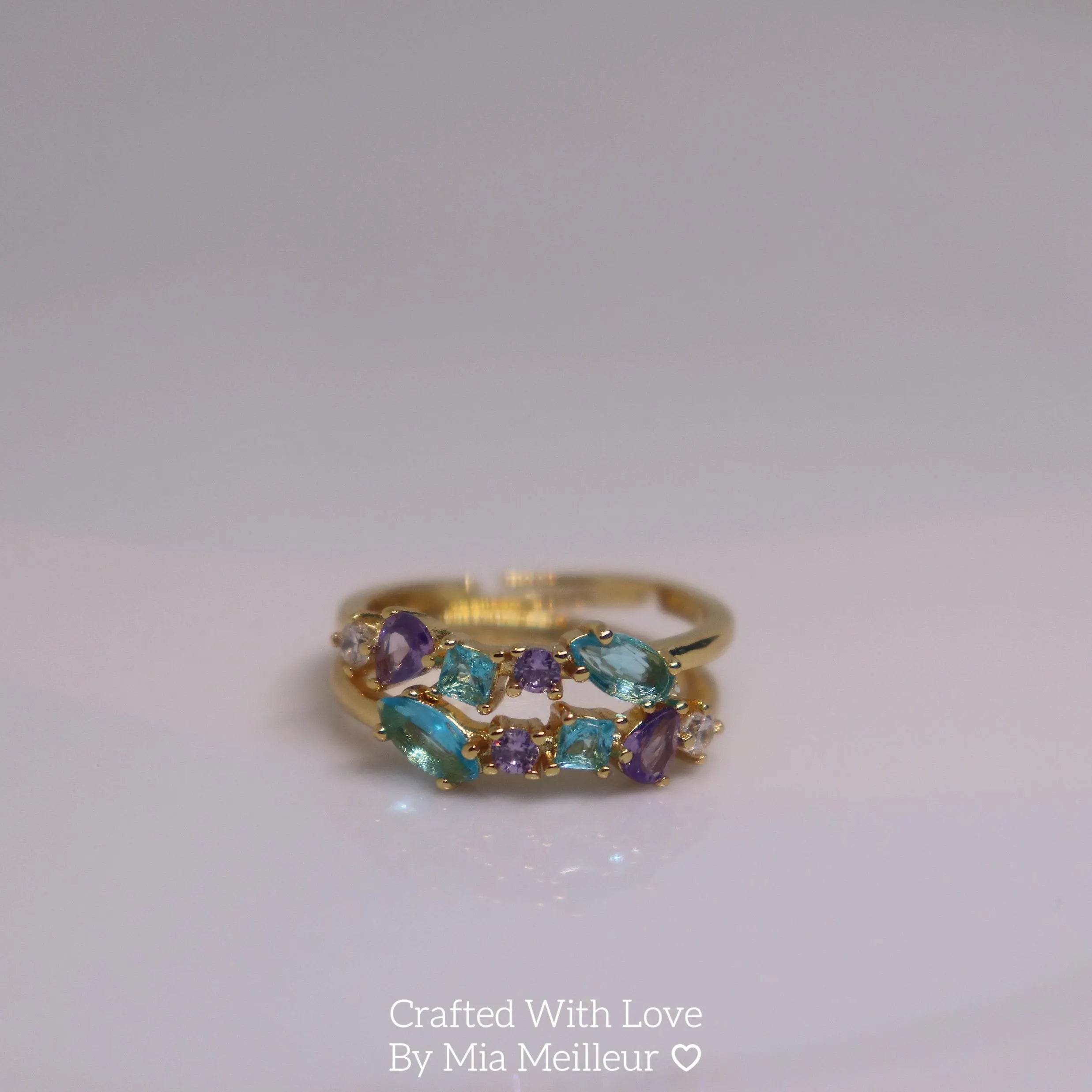 Dainty Blue and Purple Cluster Gemstone Ring