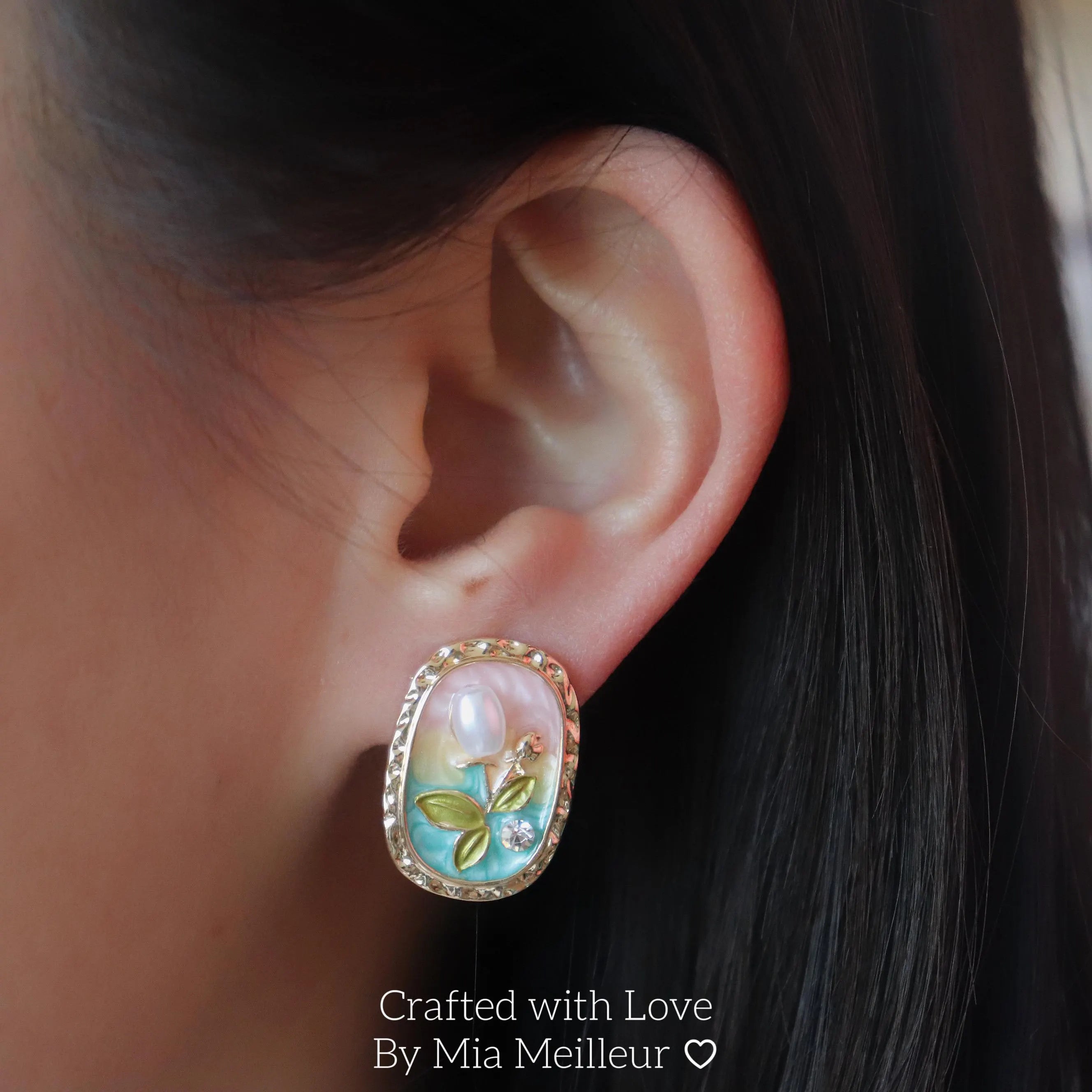 Enamel Pearl Flower Earrings