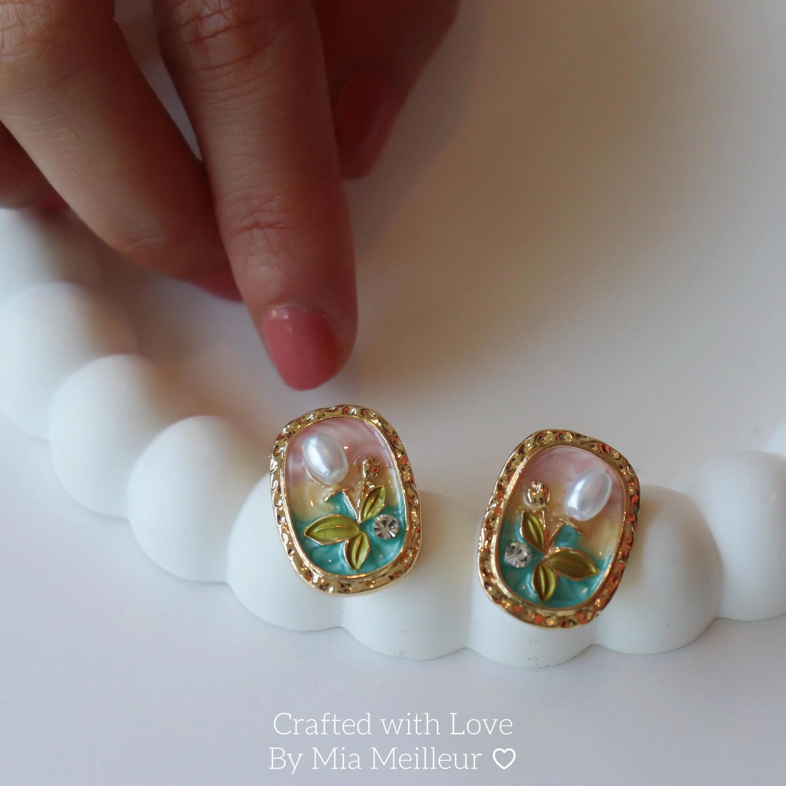 Enamel Pearl Flower Earrings