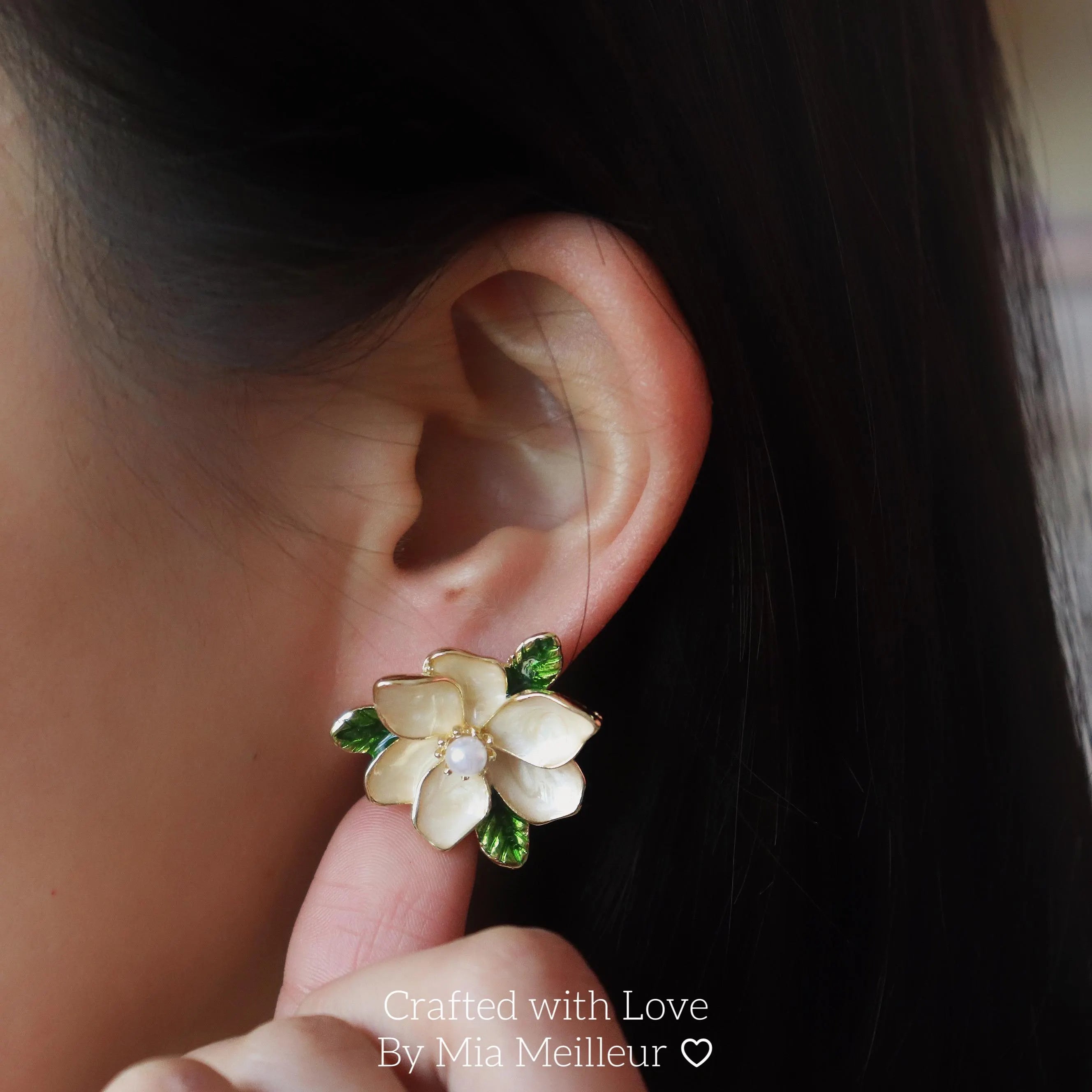 White Floral Earrings, Magnolia Blossom Stud  Earrings