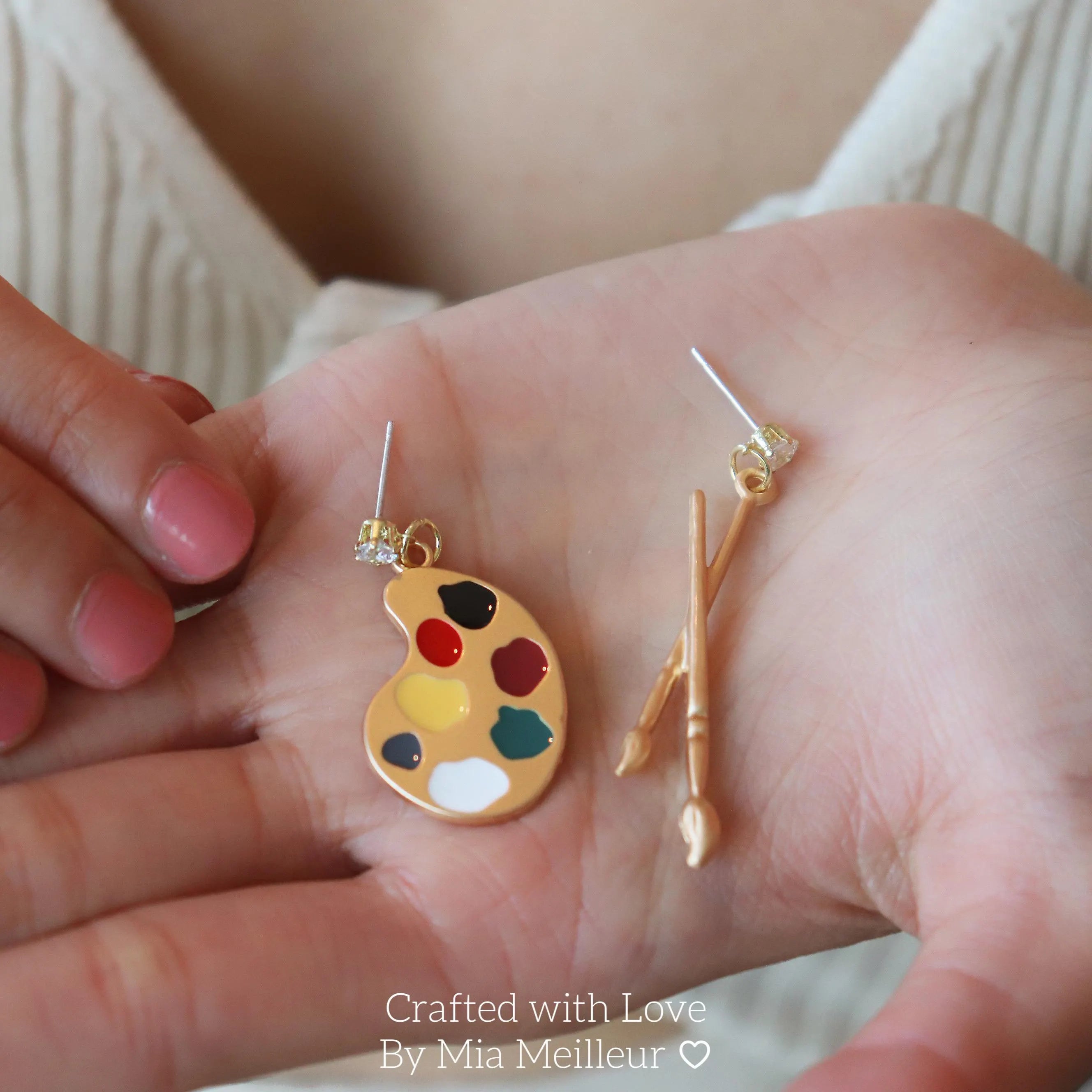 Artist Palette & Paintbrush Mismatched Earrings