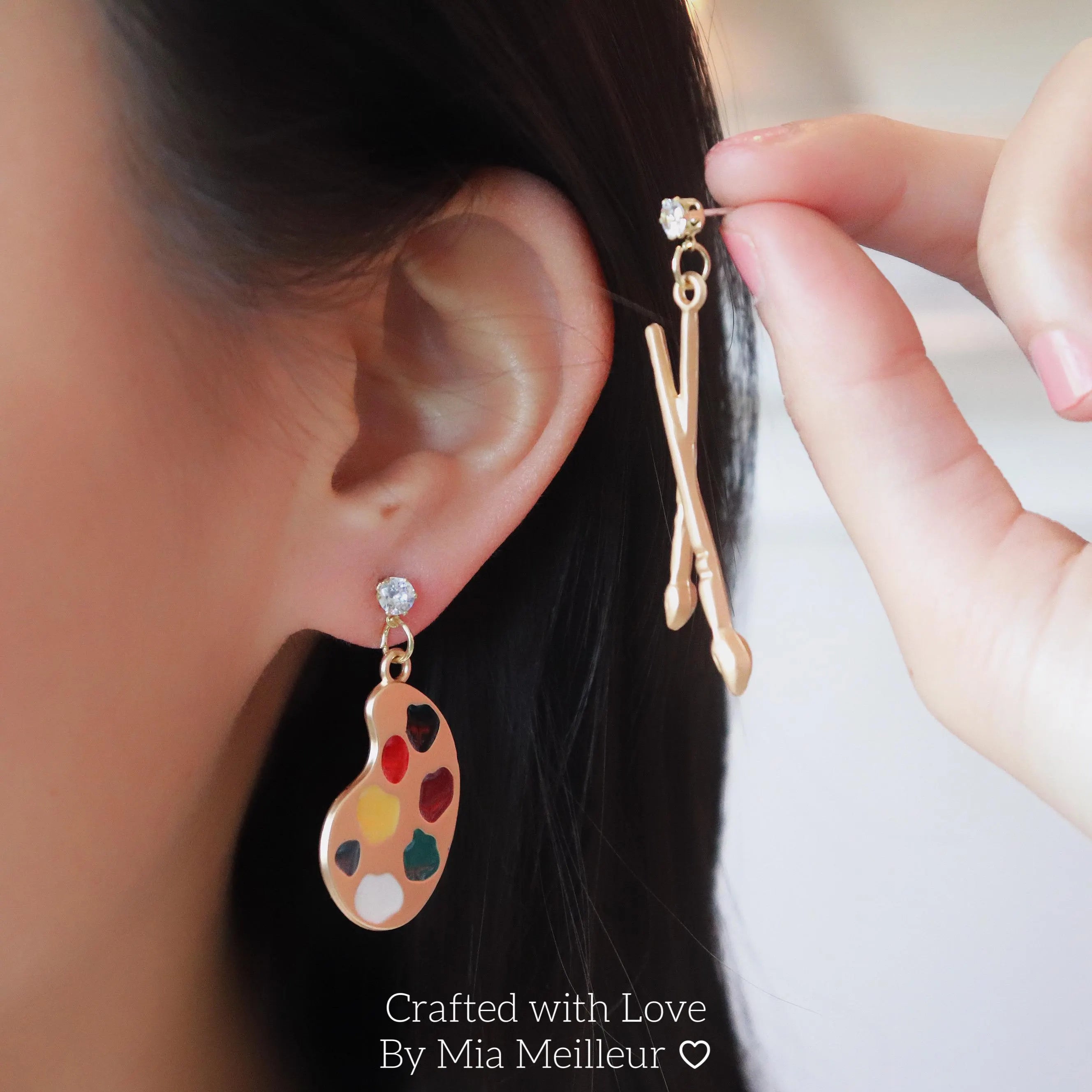Artist Palette & Paintbrush Mismatched Earrings
