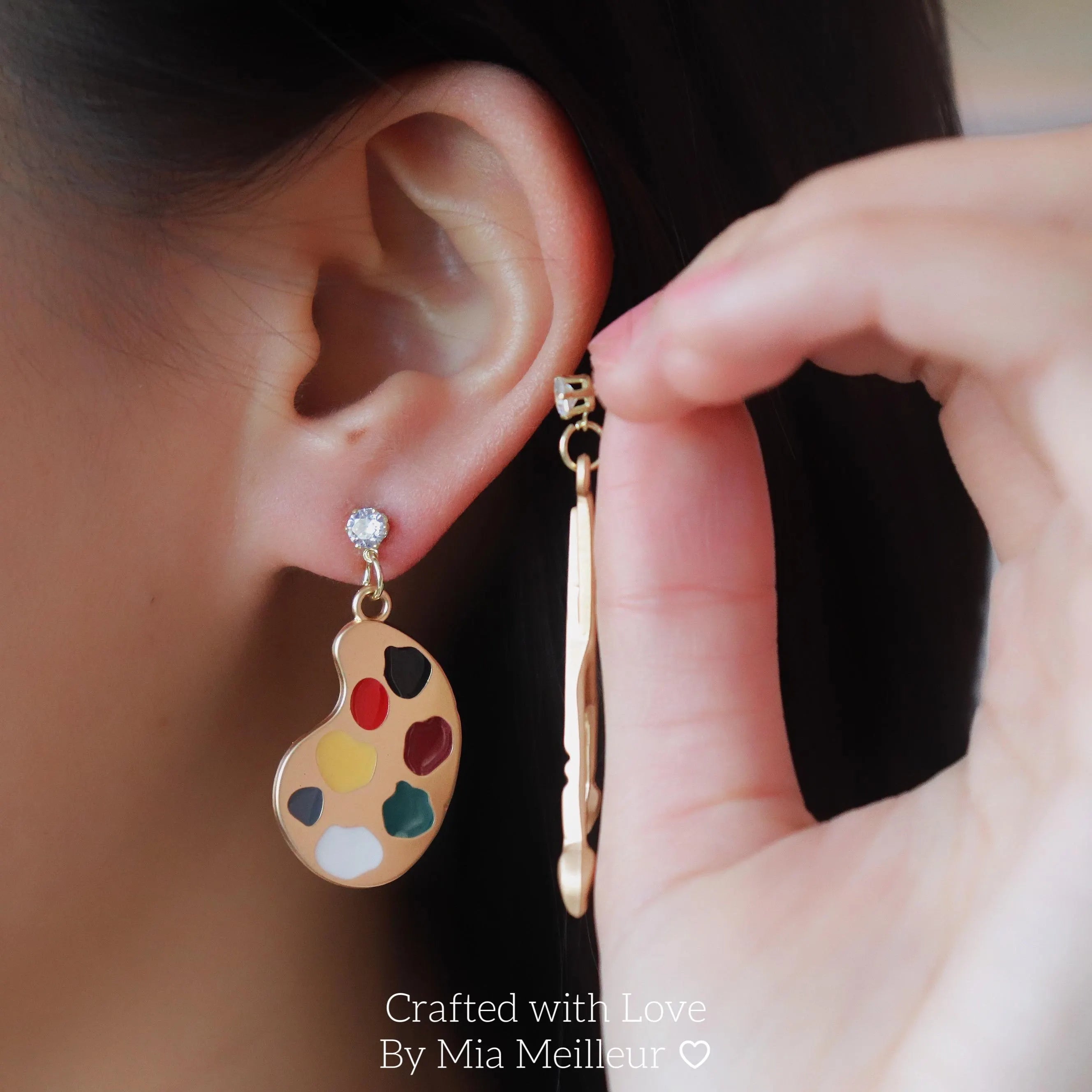 Artist Palette & Paintbrush Mismatched Earrings