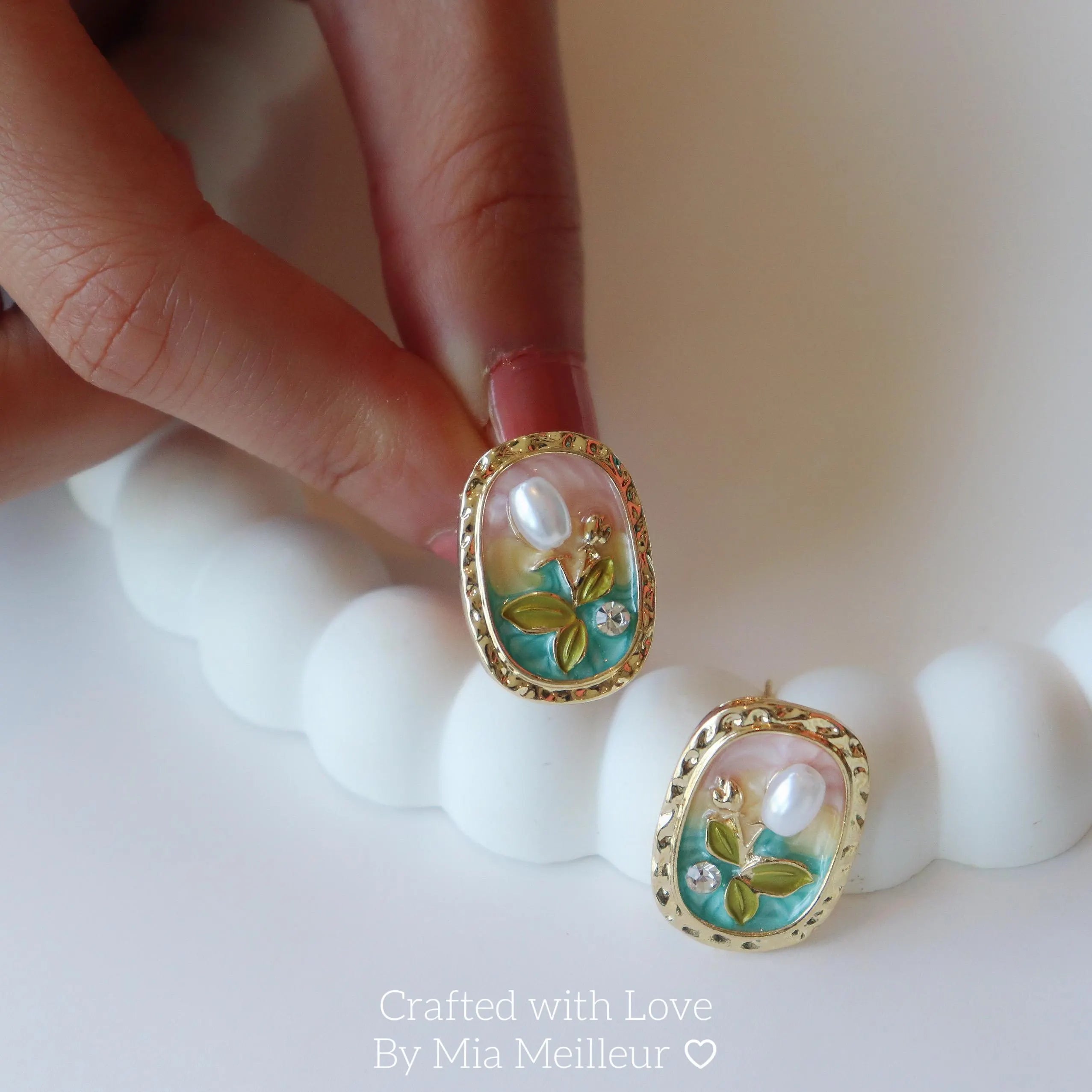 Enamel Pearl Flower Earrings