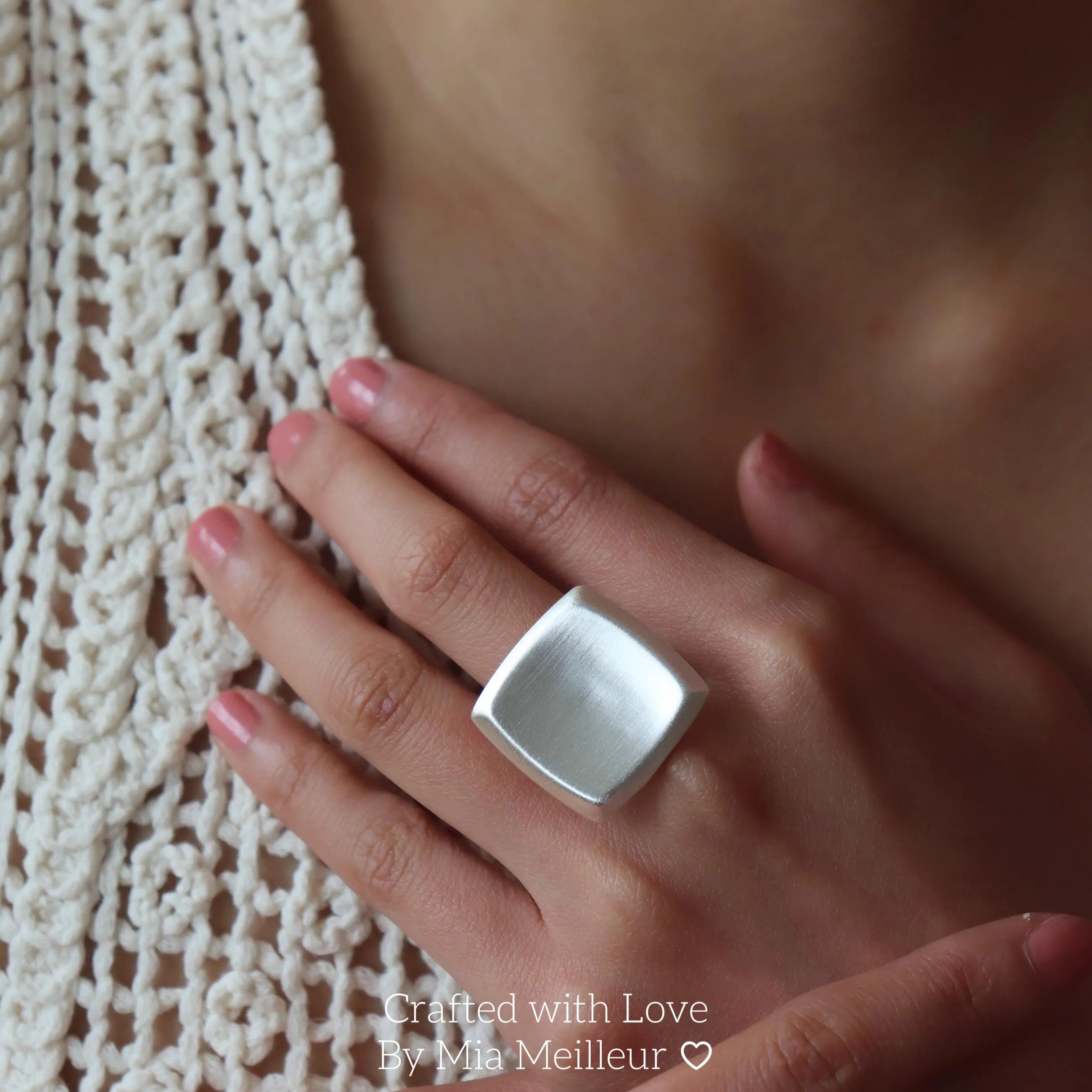 Bold Square Silver Ring, Sculptural Ring MR151