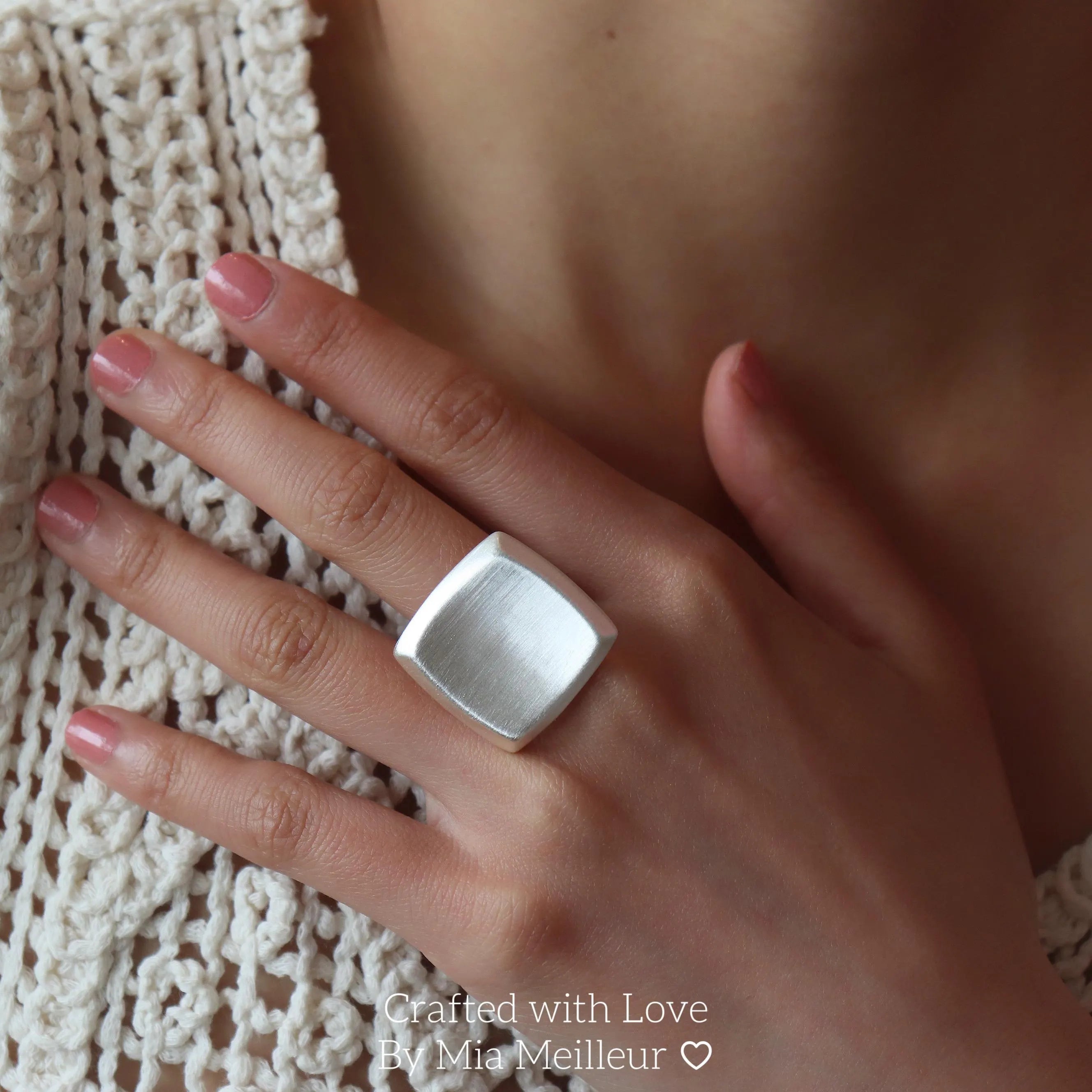 Bold Square Silver Ring, Sculptural Ring MR151