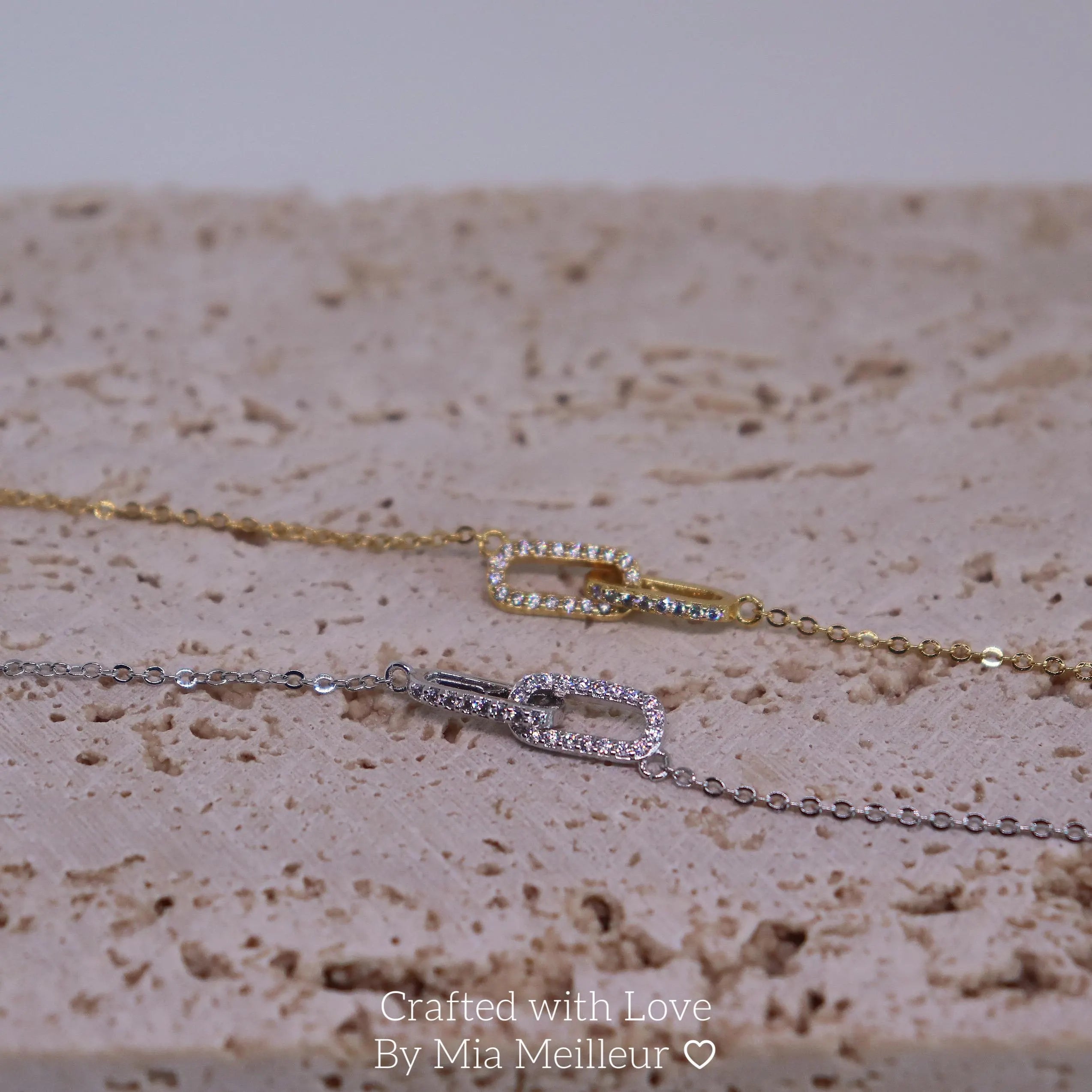 Minimalist  Pave Linked Pendant Necklace in Gold/Silver