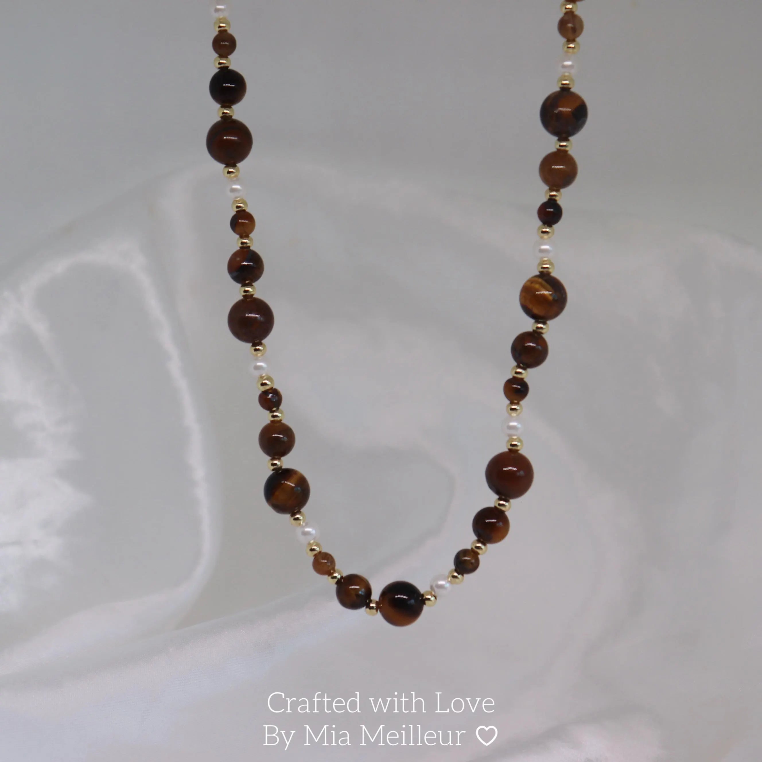 Tiger’s Eye and Pearl Beaded Necklace MN046