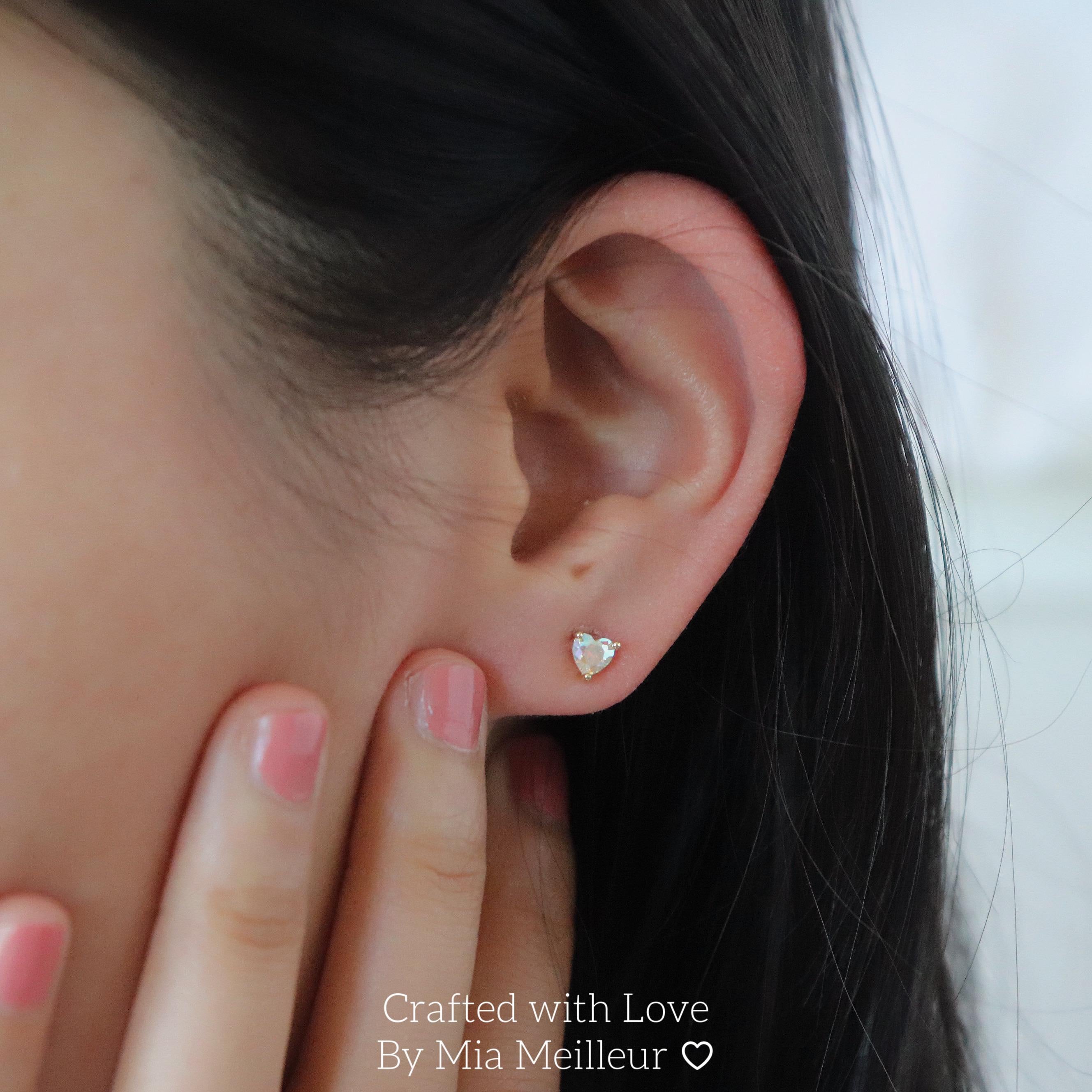 Dainty Heart Opal Stud Earrings