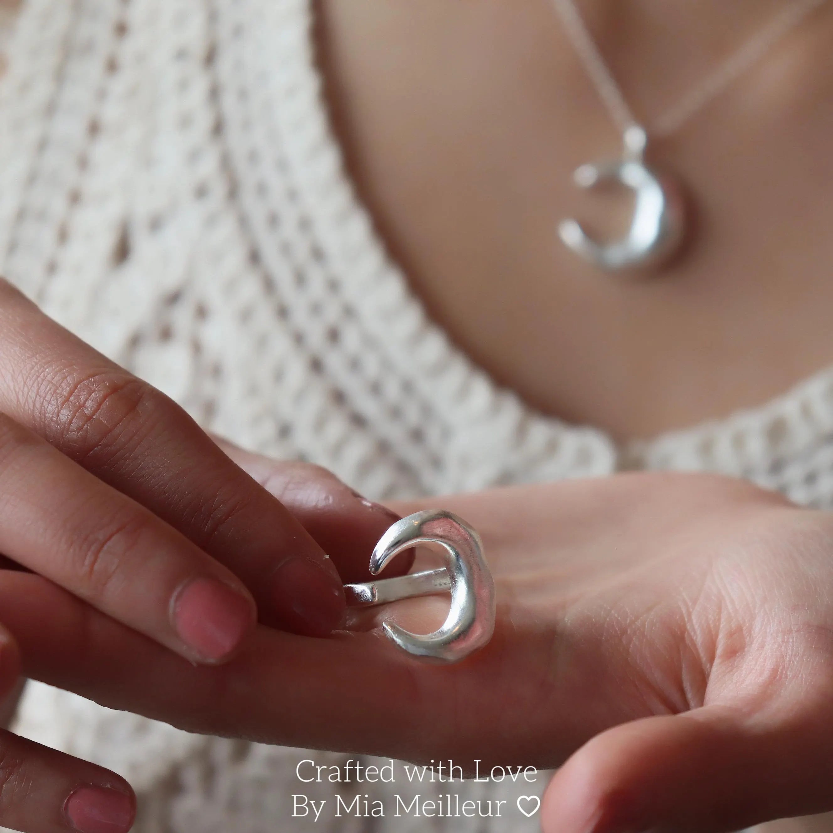 Silver Crescent Moon Ring