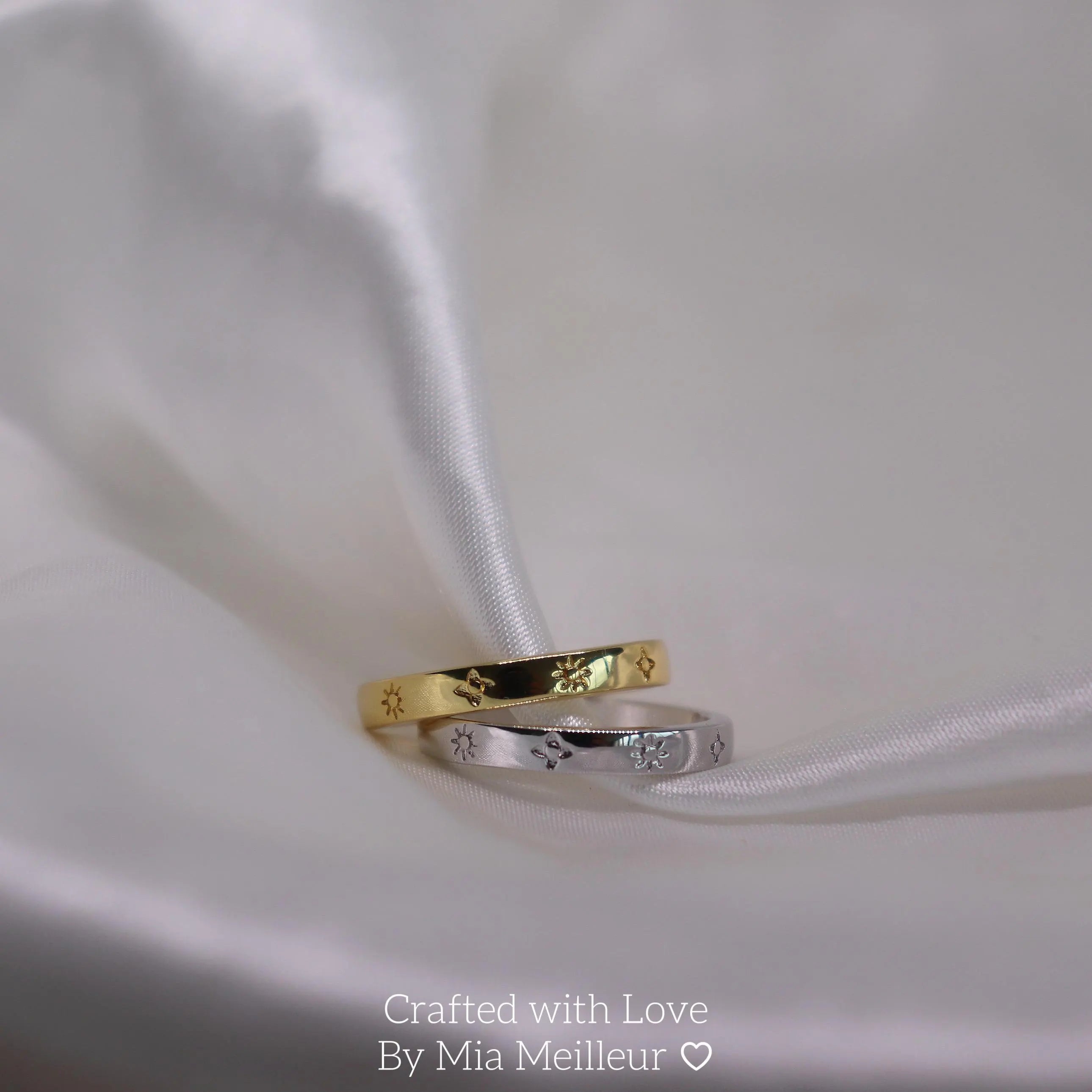 Dainty Starburst Band in Gold/Silver, Celestial Open Band Ring