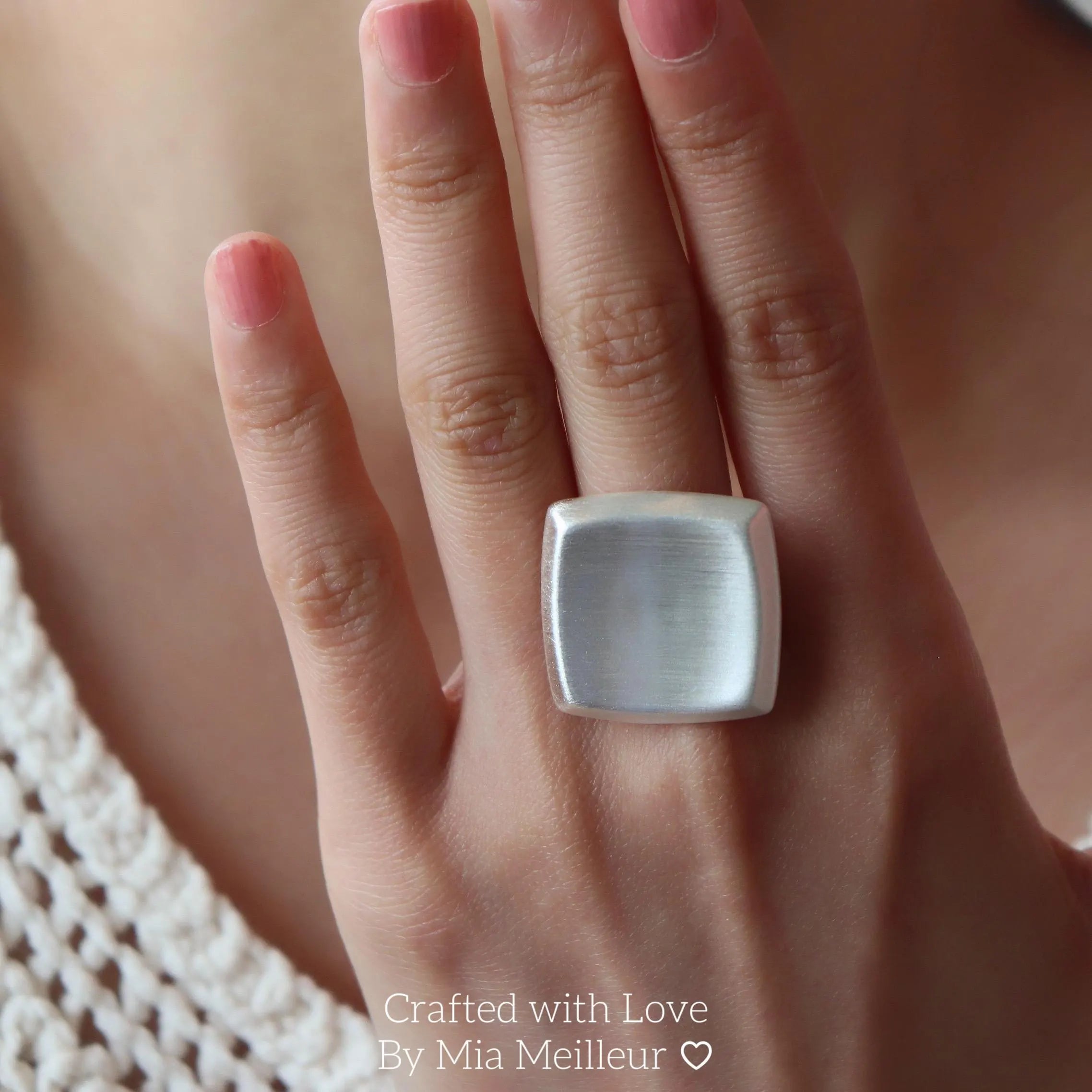 Bold Square Silver Ring, Sculptural Ring MR151