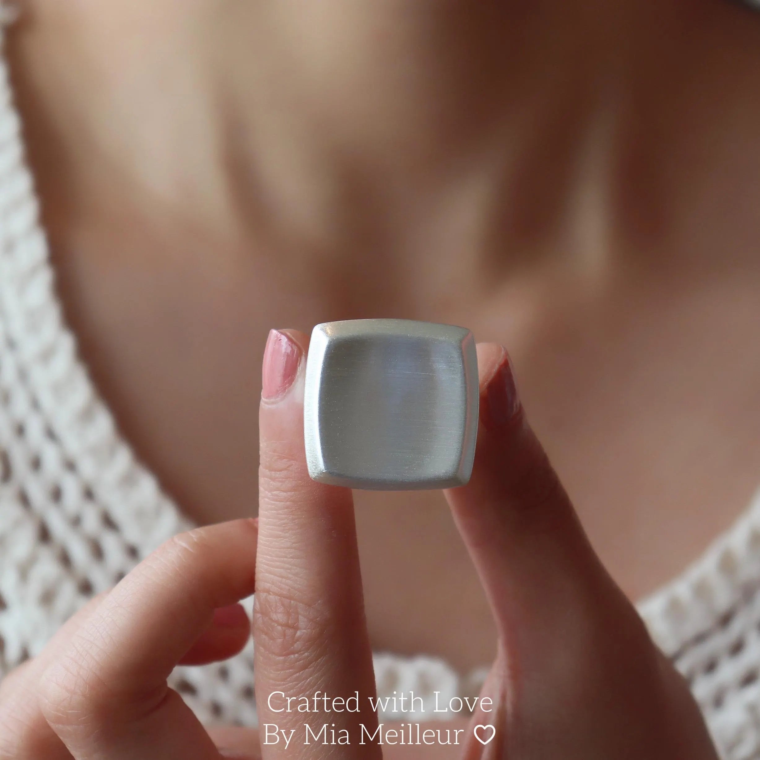 Bold Square Silver Ring, Sculptural Ring MR151