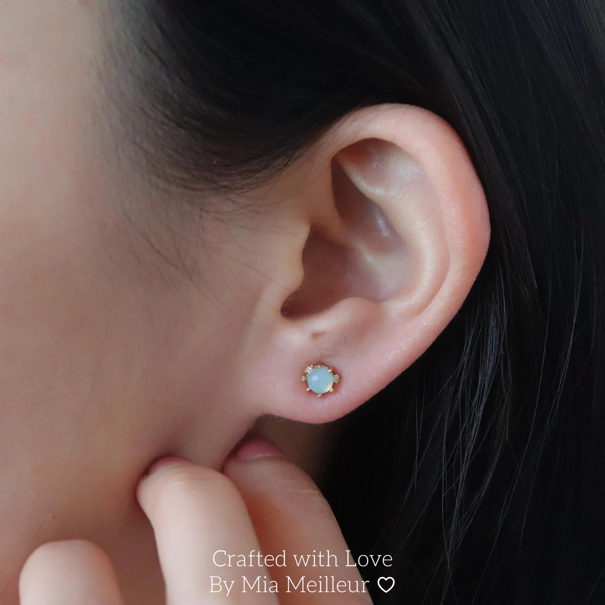 Tiny Sea Turtle Moonstone Stud Earrings