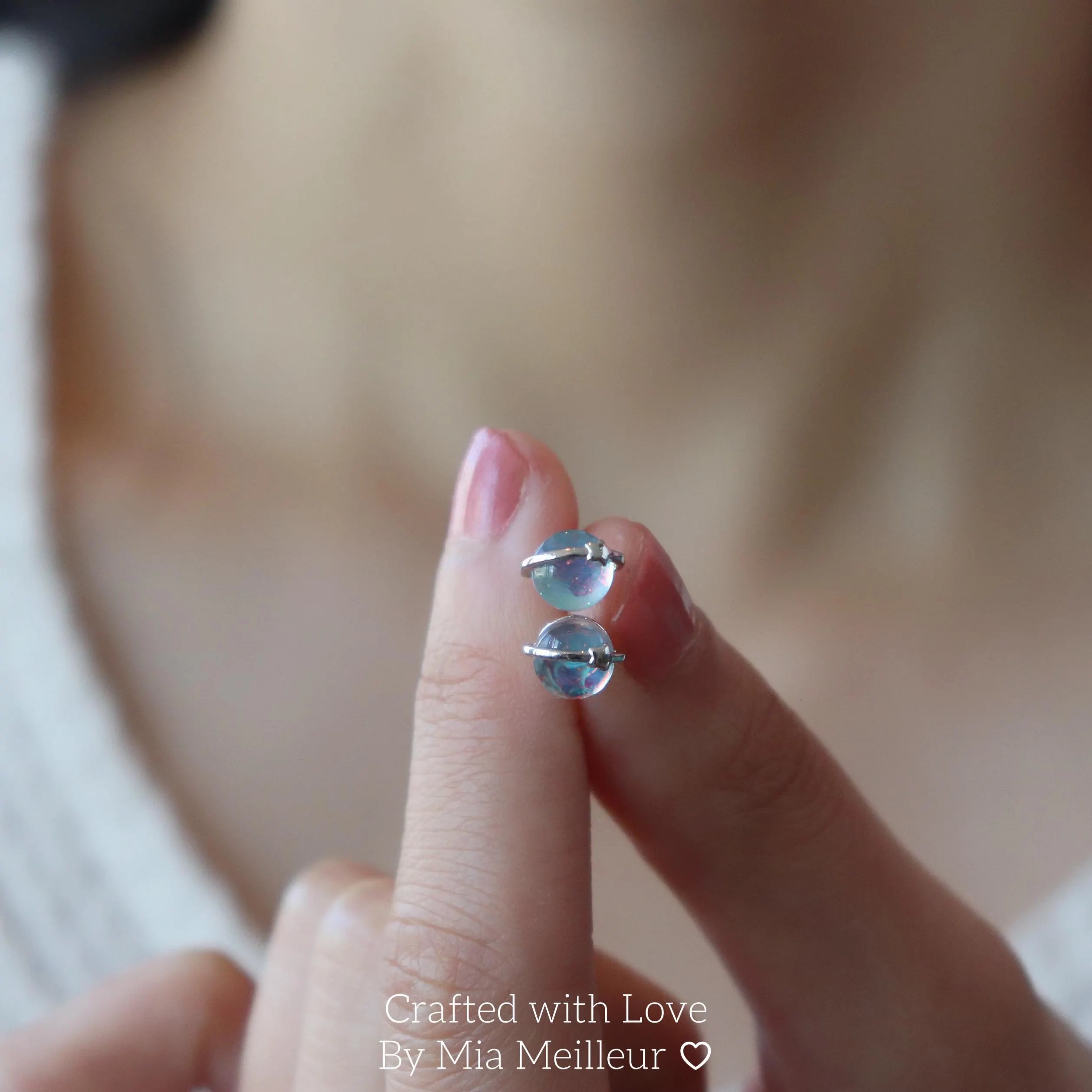 Dainty Planet Moonstone Stud Earrings ME 165